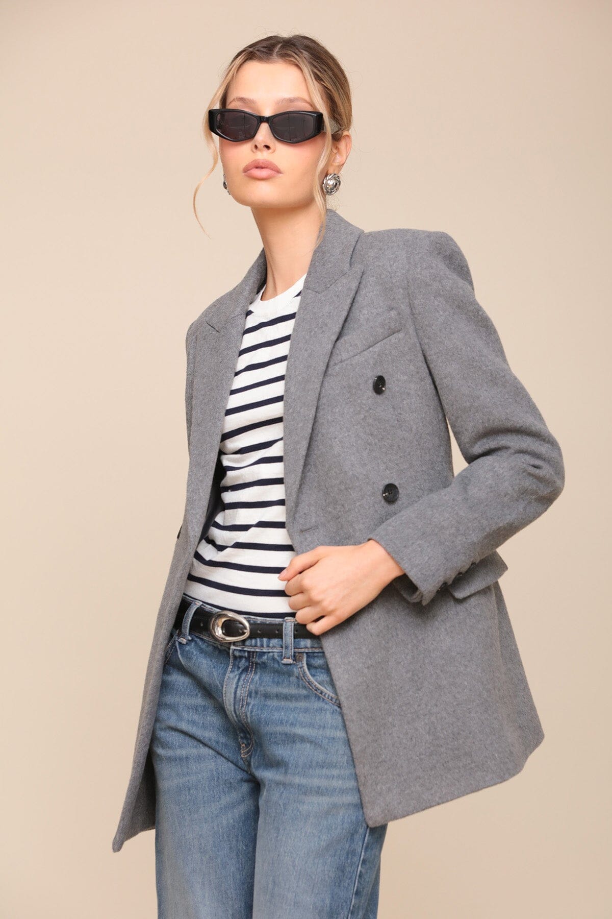 Hourglass Double-Breasted Grey Blazer Jacket - Cute Wool blend Coats & Jackets by Avec Les Filles