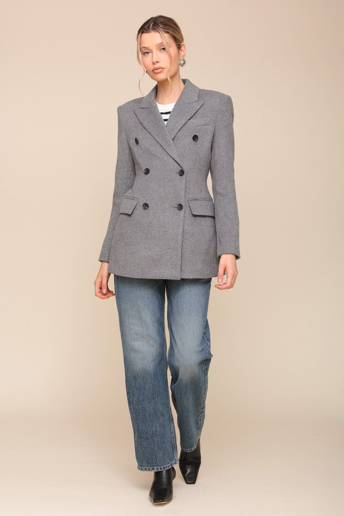 Hourglass Double-Breasted Grey Blazer Jacket - Cute Wool blend Coats & Jackets by Avec Les Filles