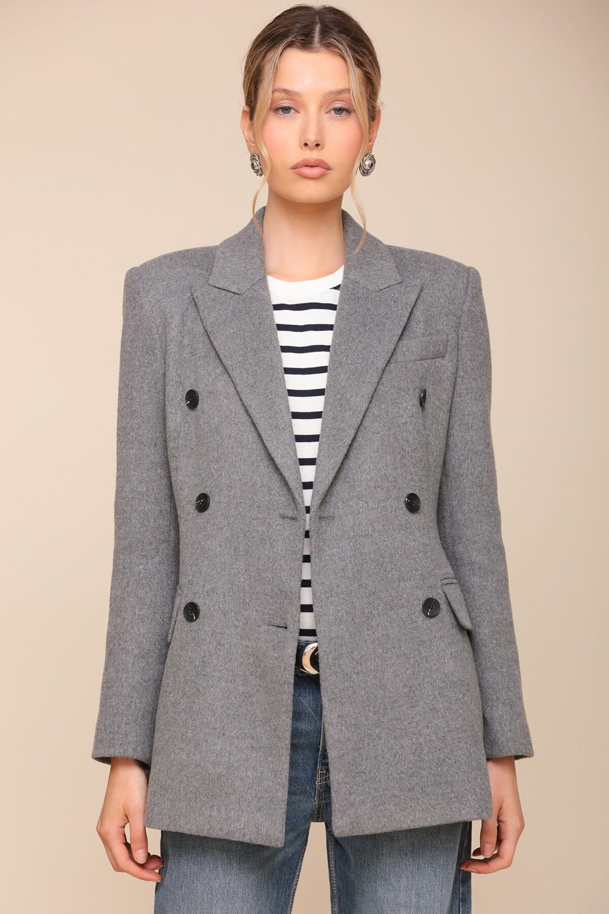 Hourglass Double-Breasted Grey Blazer Jacket - Cute Wool blend Coats & Jackets by Avec Les Filles