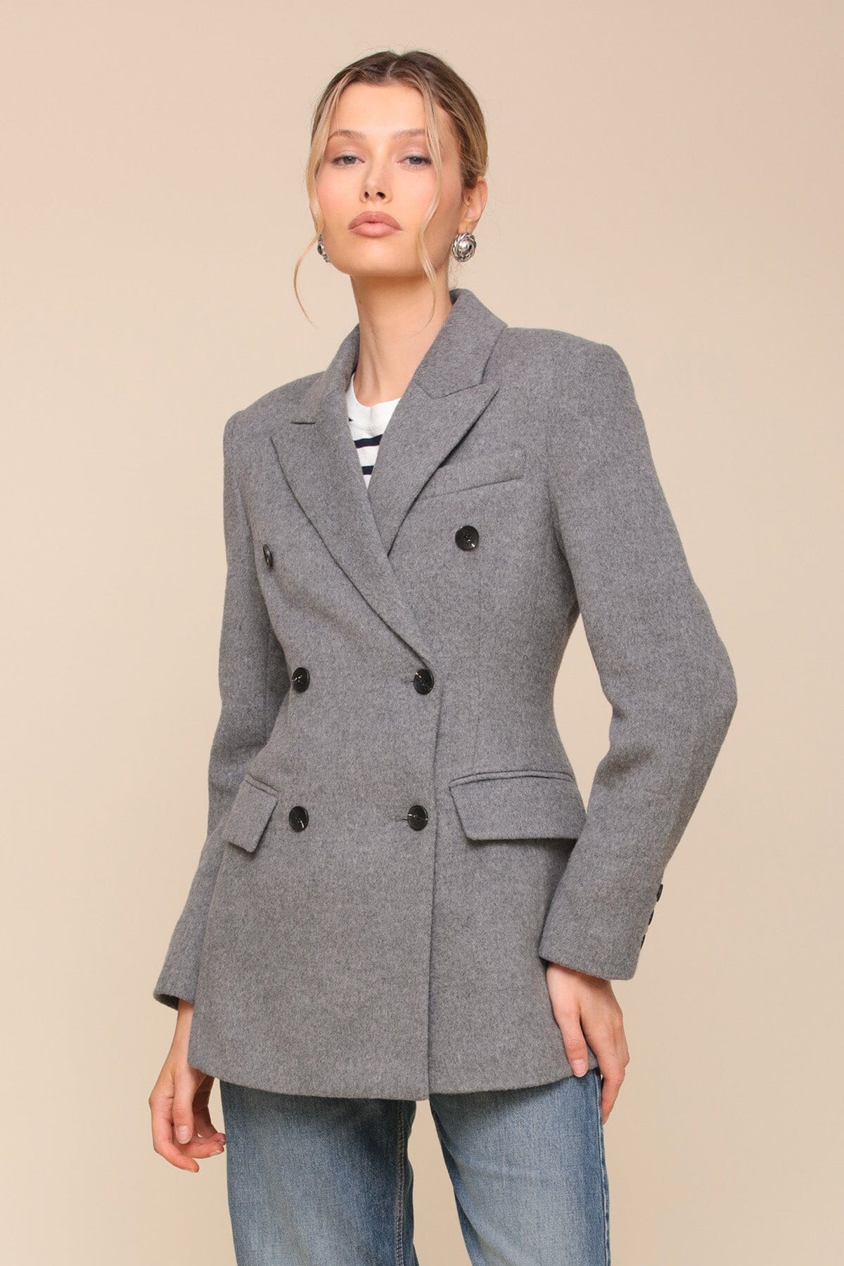 Hourglass Double-Breasted Grey Blazer Jacket - women's professional office Coats & Jackets by Avec Les Filles