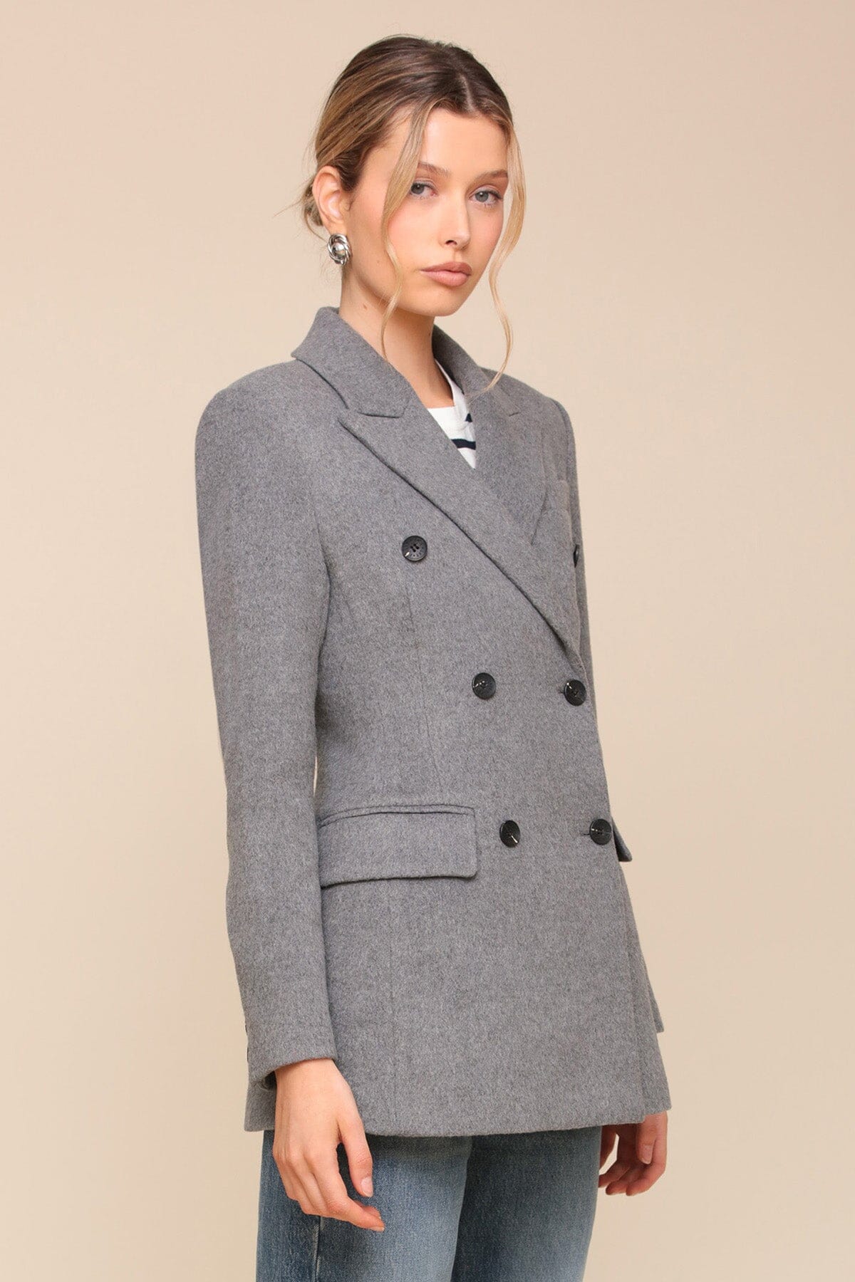 Hourglass Double-Breasted Grey Blazer Jacket - Cute Wool blend Coats & Jackets by Avec Les Filles