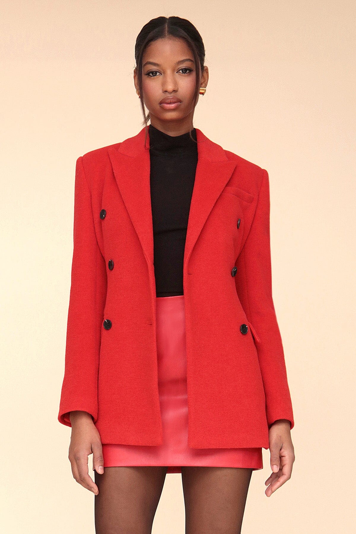 Hourglass Double-Breasted Red Blazer Jacket - Cute Wool Blend Coats & Jackets by Avec Les Filles 