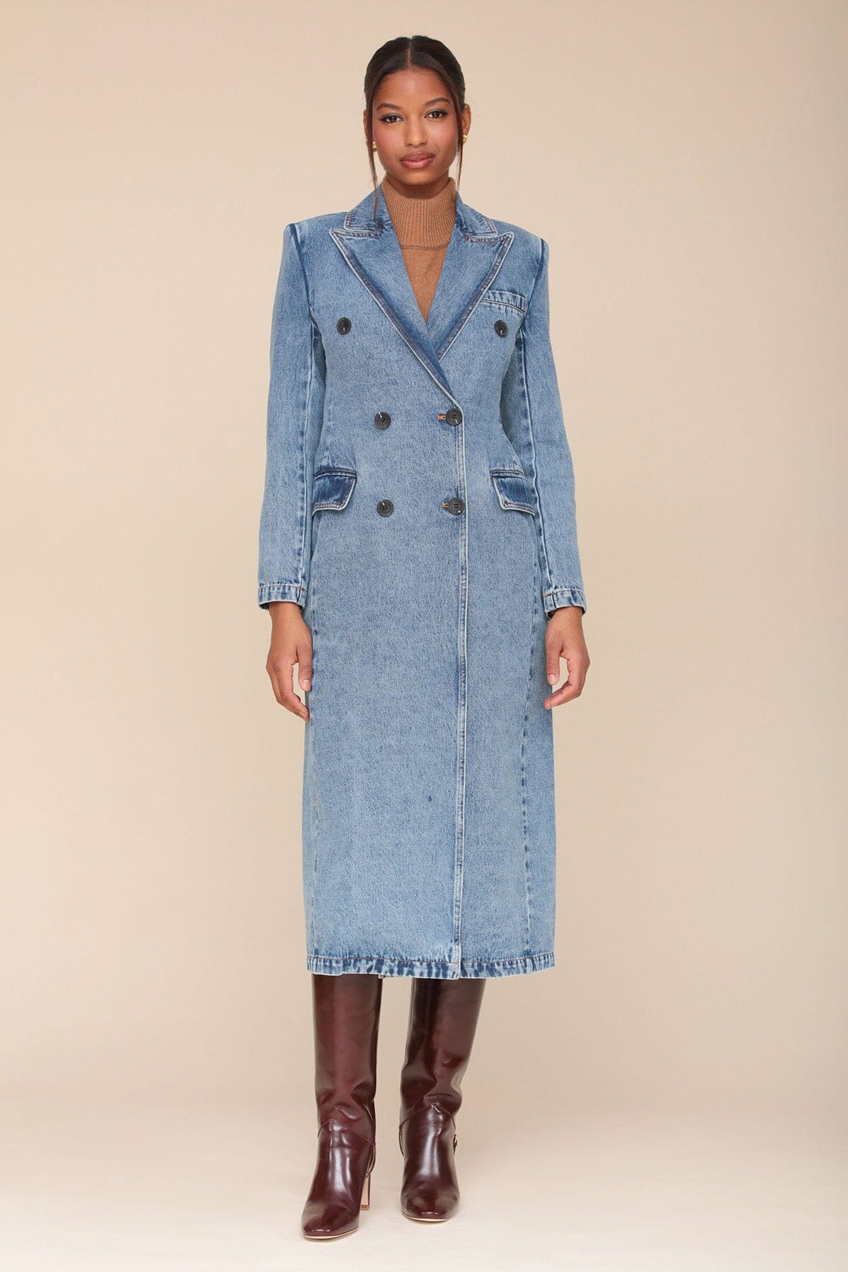 Tailored Double Breasted Denim Blue Coat - Shop long women coat by Avec Les Filles