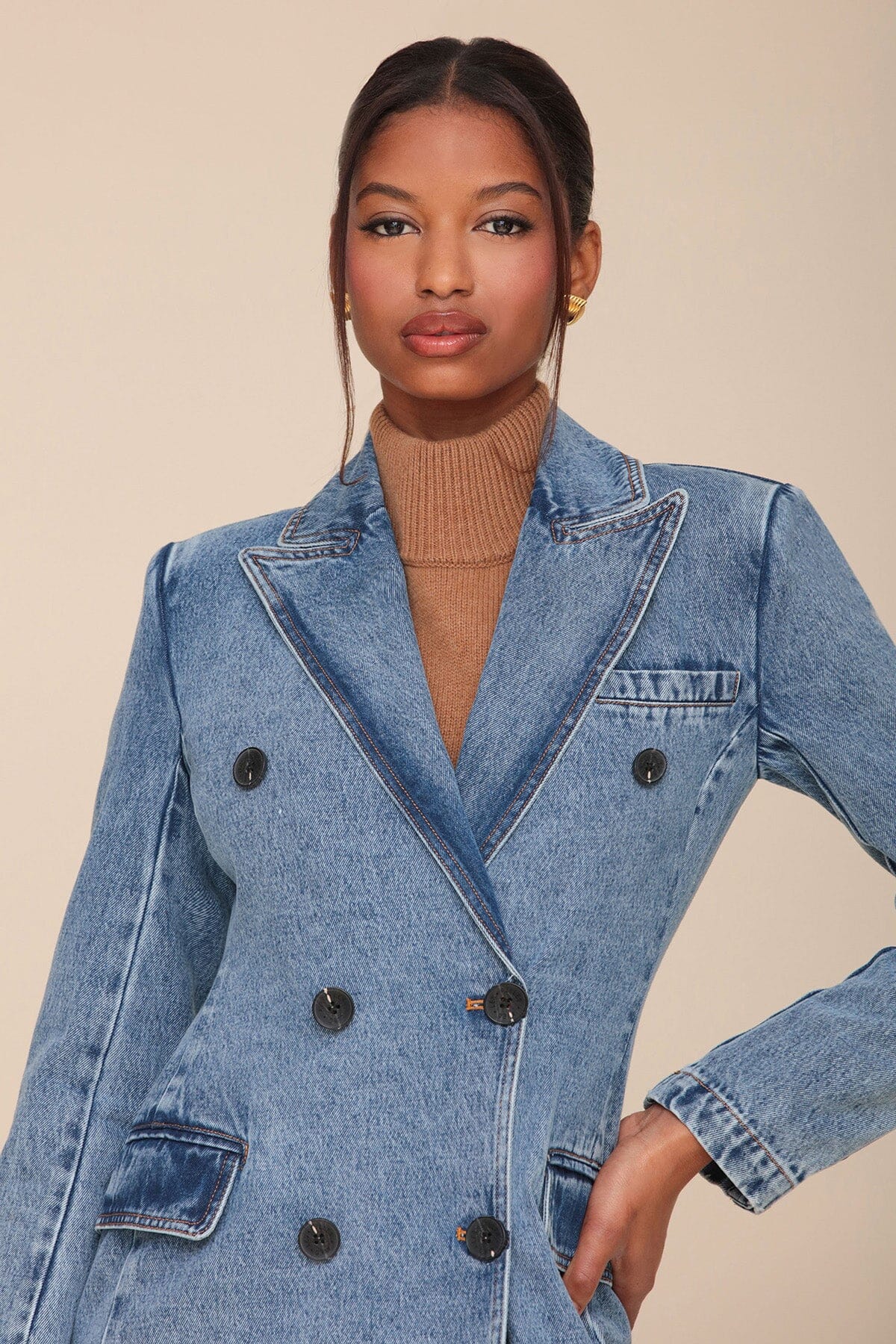 Tailored Double Breasted Denim Blue Coat - Shop long women coat by Avec Les Filles