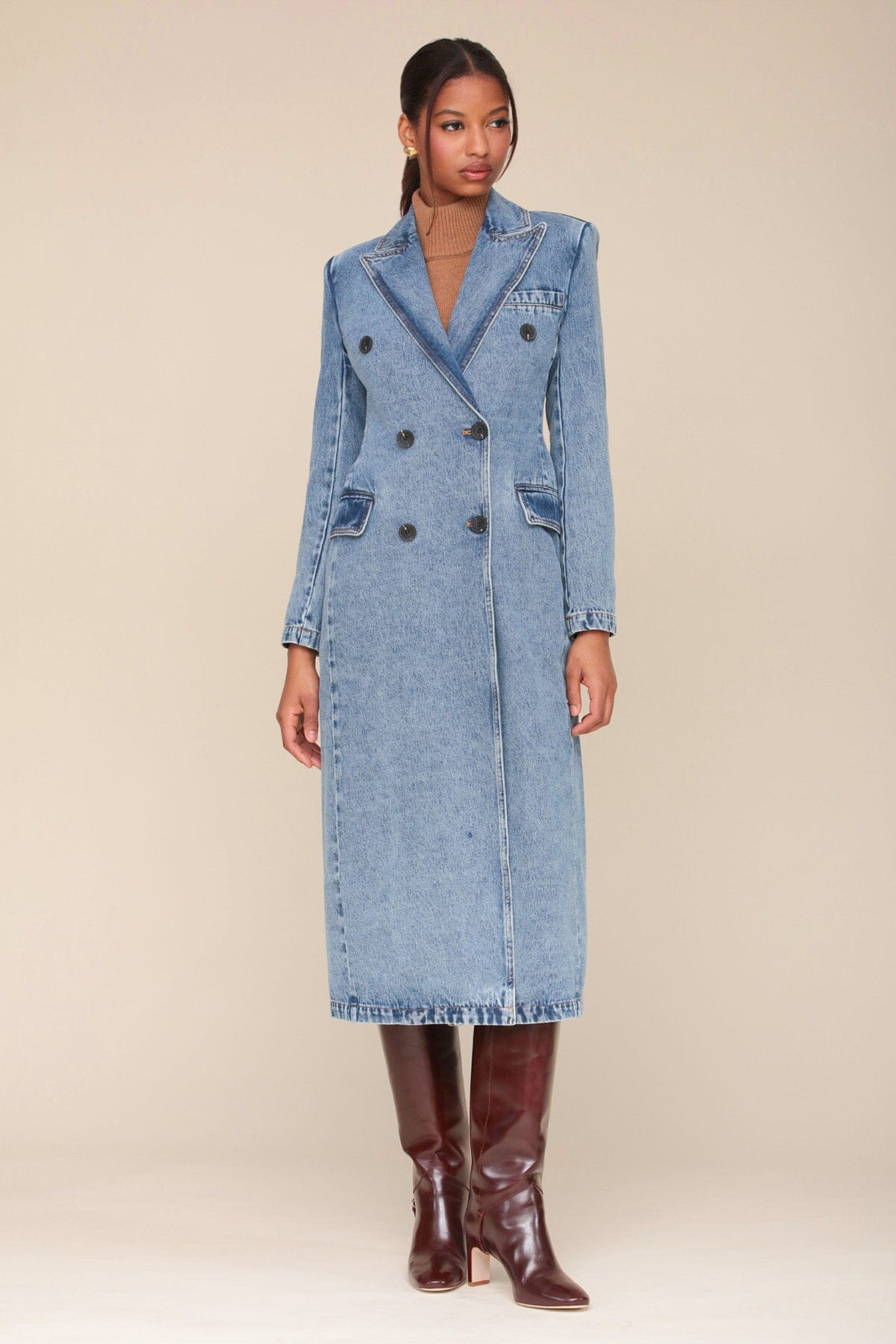 Tailored Double Breasted Denim Blue Coat - Shop long women coat by Avec Les Filles