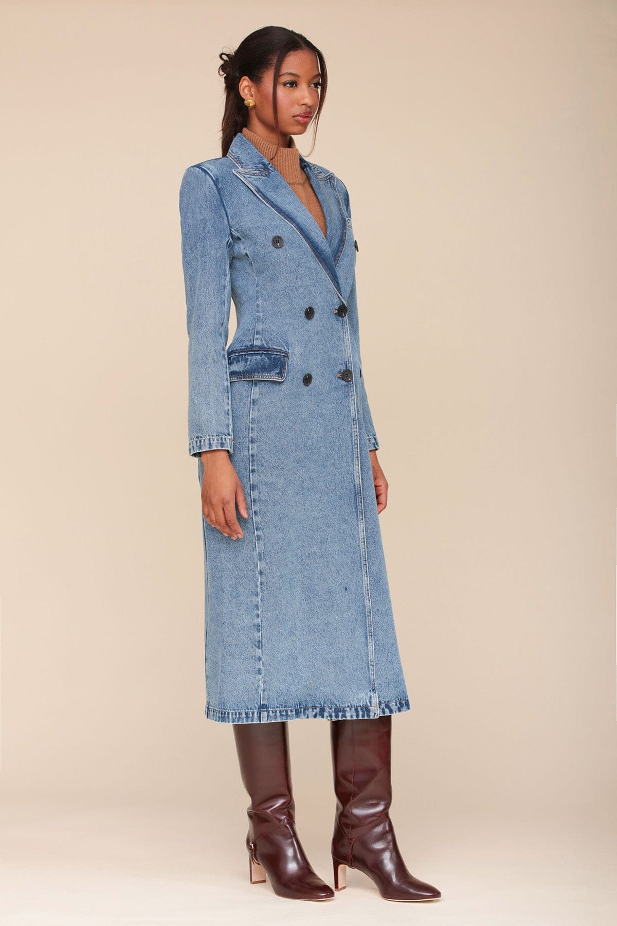 Tailored Double Breasted Denim Blue Coat - Shop long women coat by Avec Les Filles