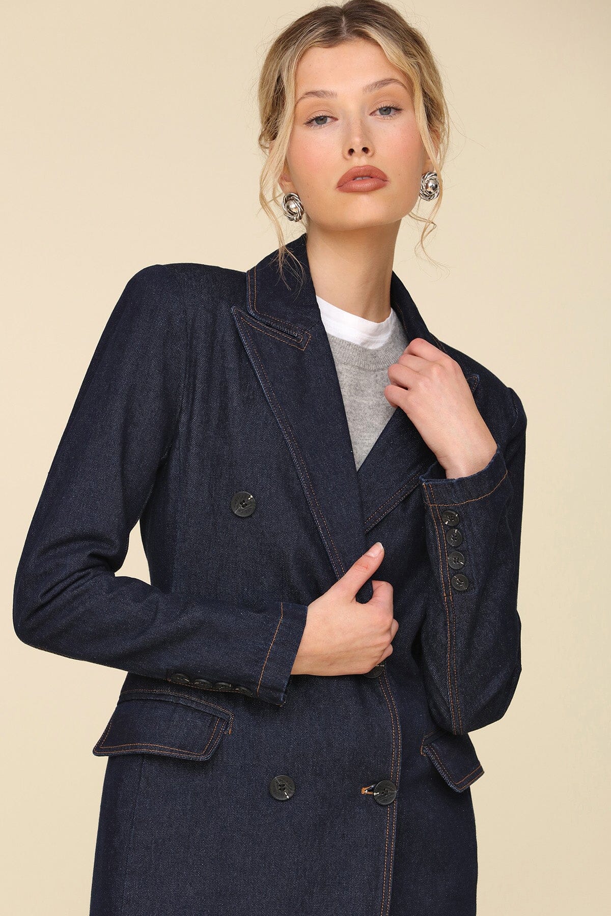 Tailored Double Breasted Denim Indigo Blue Coat - Shop long women coat by Avec Les Filles