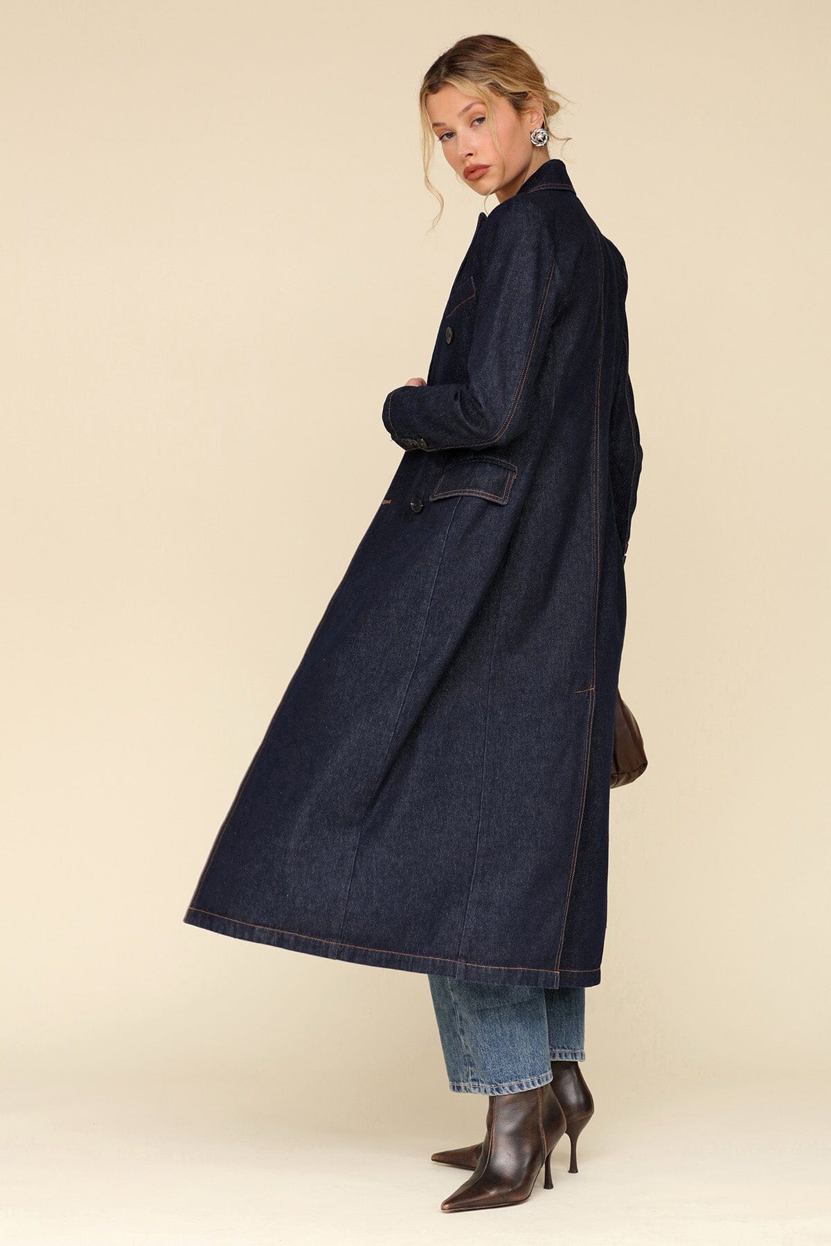 Tailored Double Breasted Denim Indigo Blue Coat - Shop long women coat by Avec Les Filles