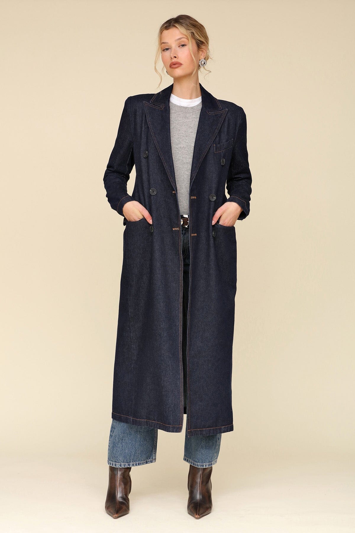 Tailored Double Breasted Denim Indigo Blue Coat - Shop long women coat by Avec Les Filles