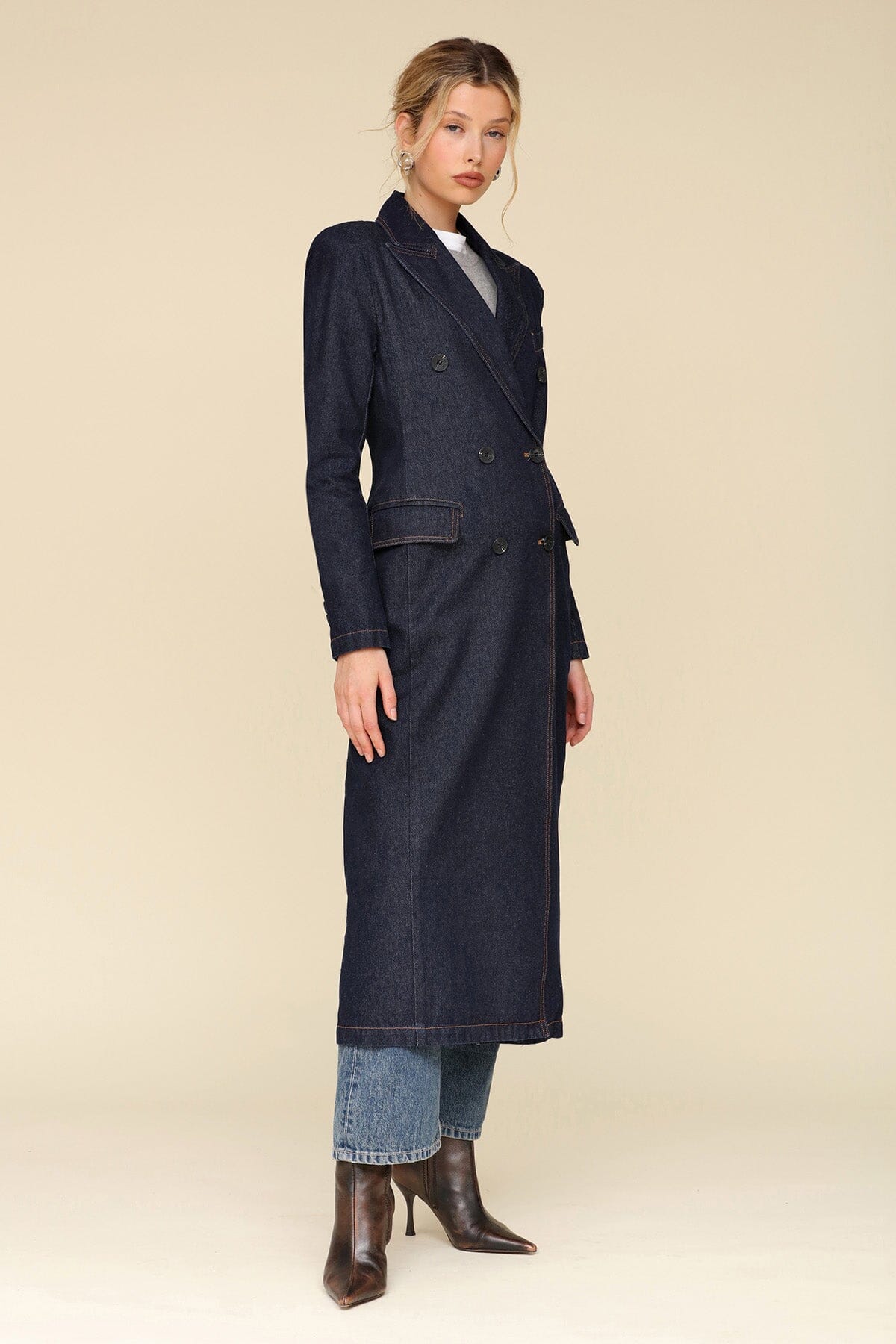 Tailored Double Breasted Denim Indigo Blue Coat - Shop long women coat by Avec Les Filles