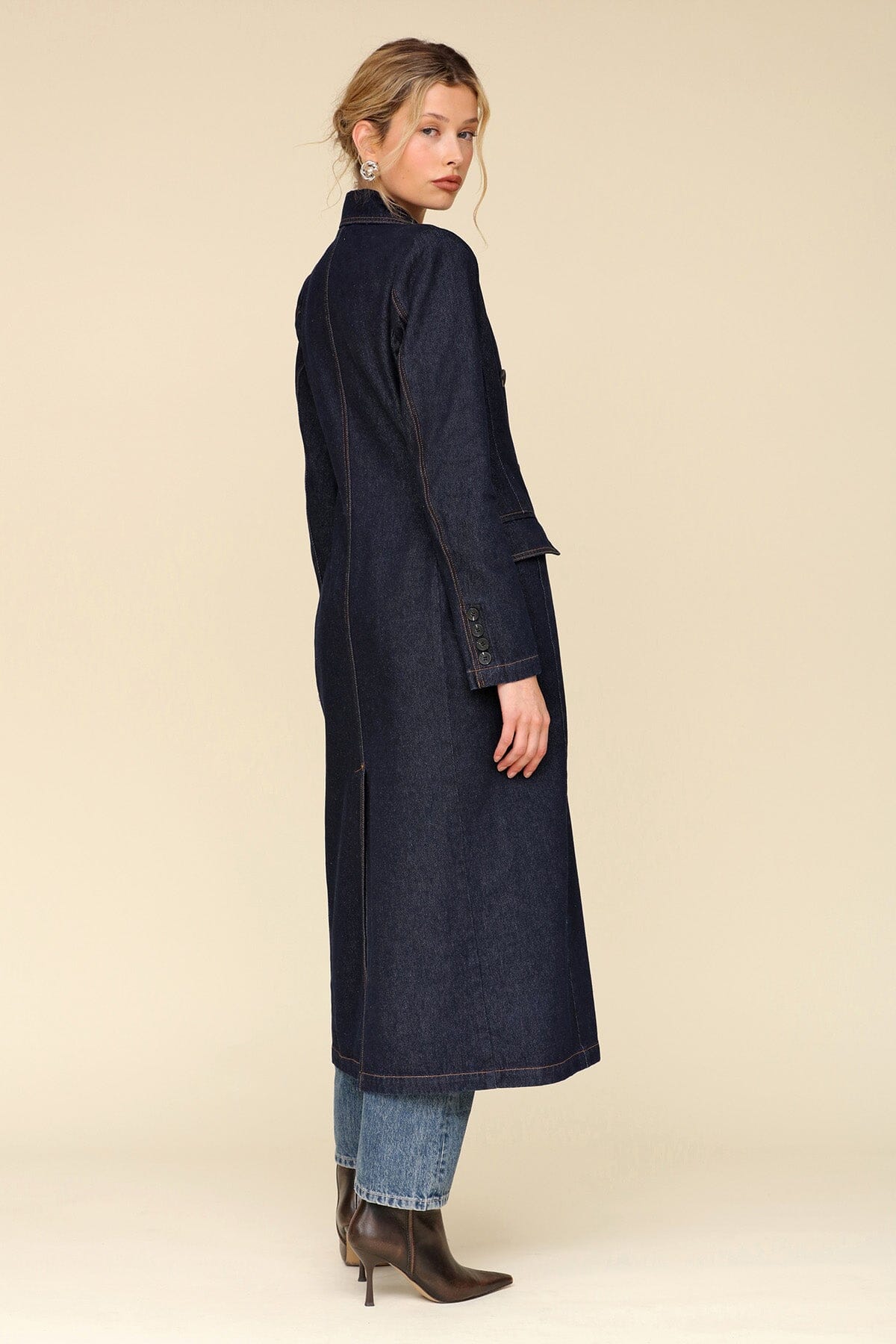 Tailored Double Breasted Denim Indigo Blue Coat - Shop long women coat by Avec Les Filles