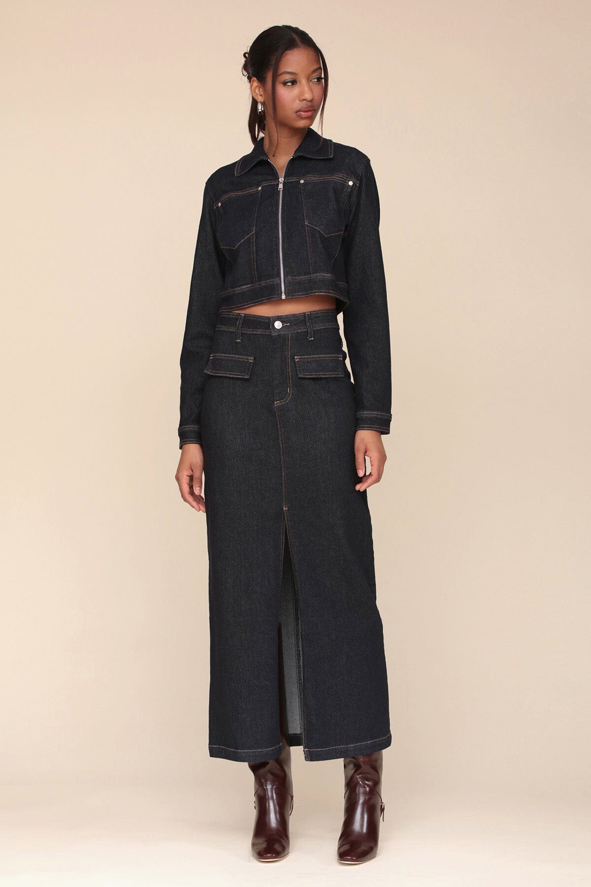 Cropped Denim Zip-Front Jacket Coats & Jackets Avec Les Filles 