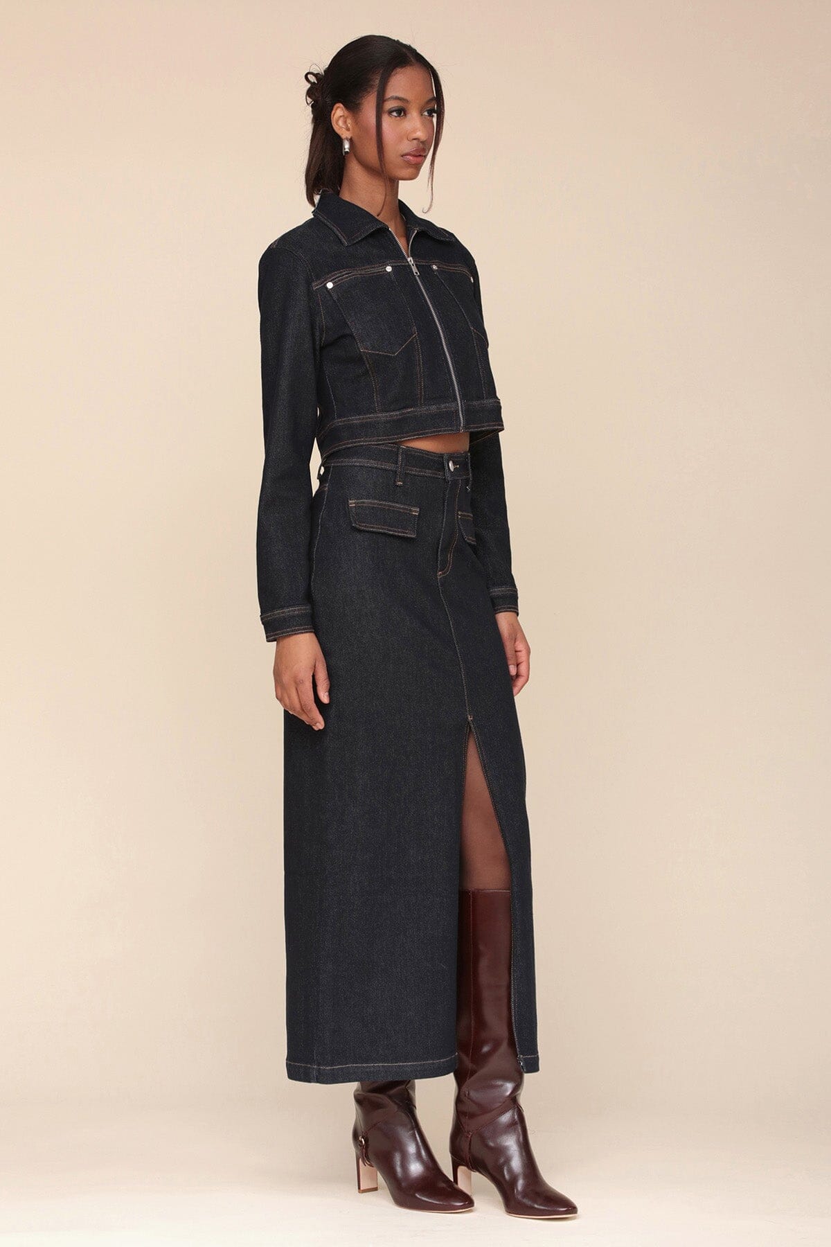 Cropped Denim Zip-Front Jacket Coats & Jackets Avec Les Filles 