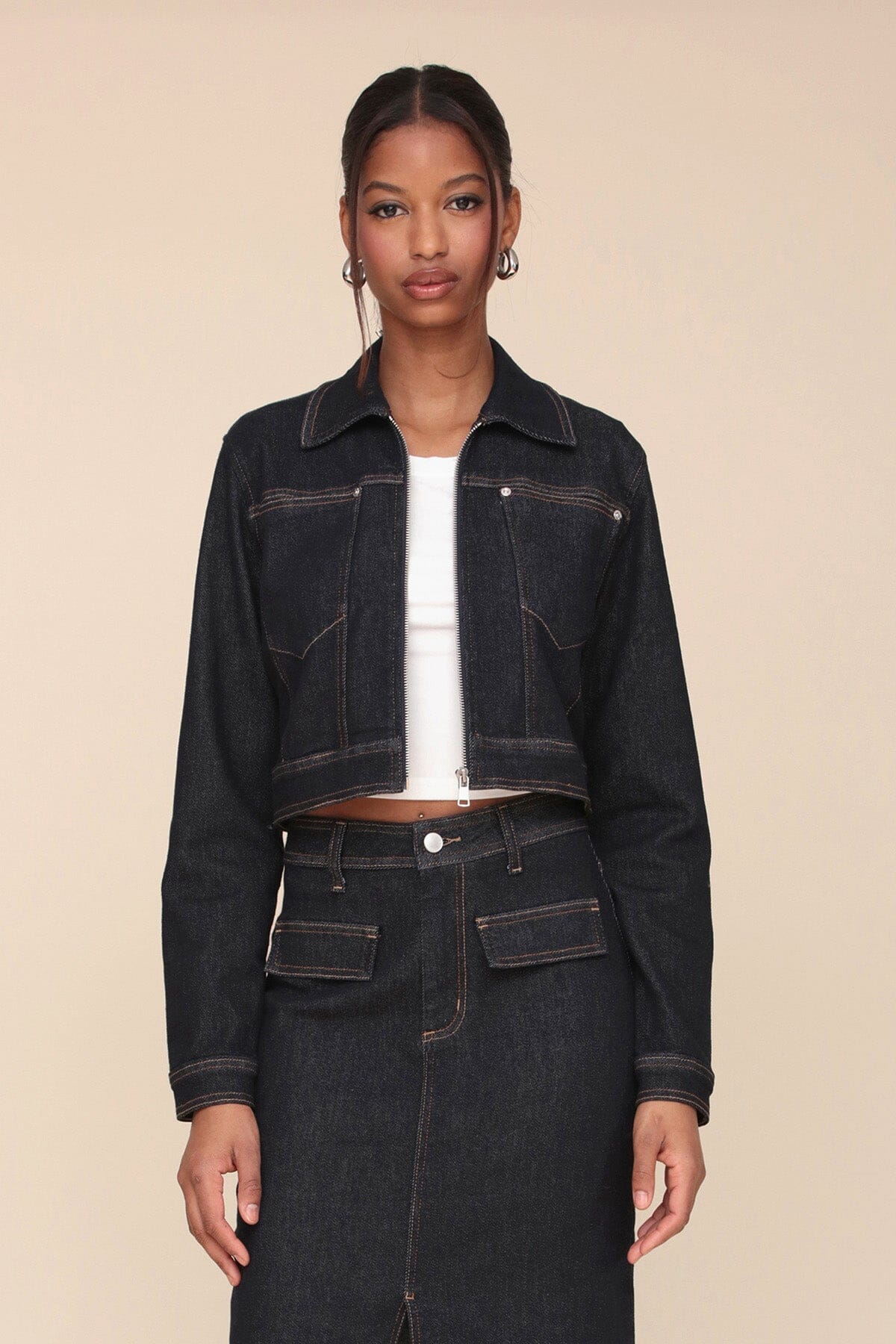 Cropped Denim Zip-Front Jacket Coats & Jackets Avec Les Filles Rinse Wash XS 