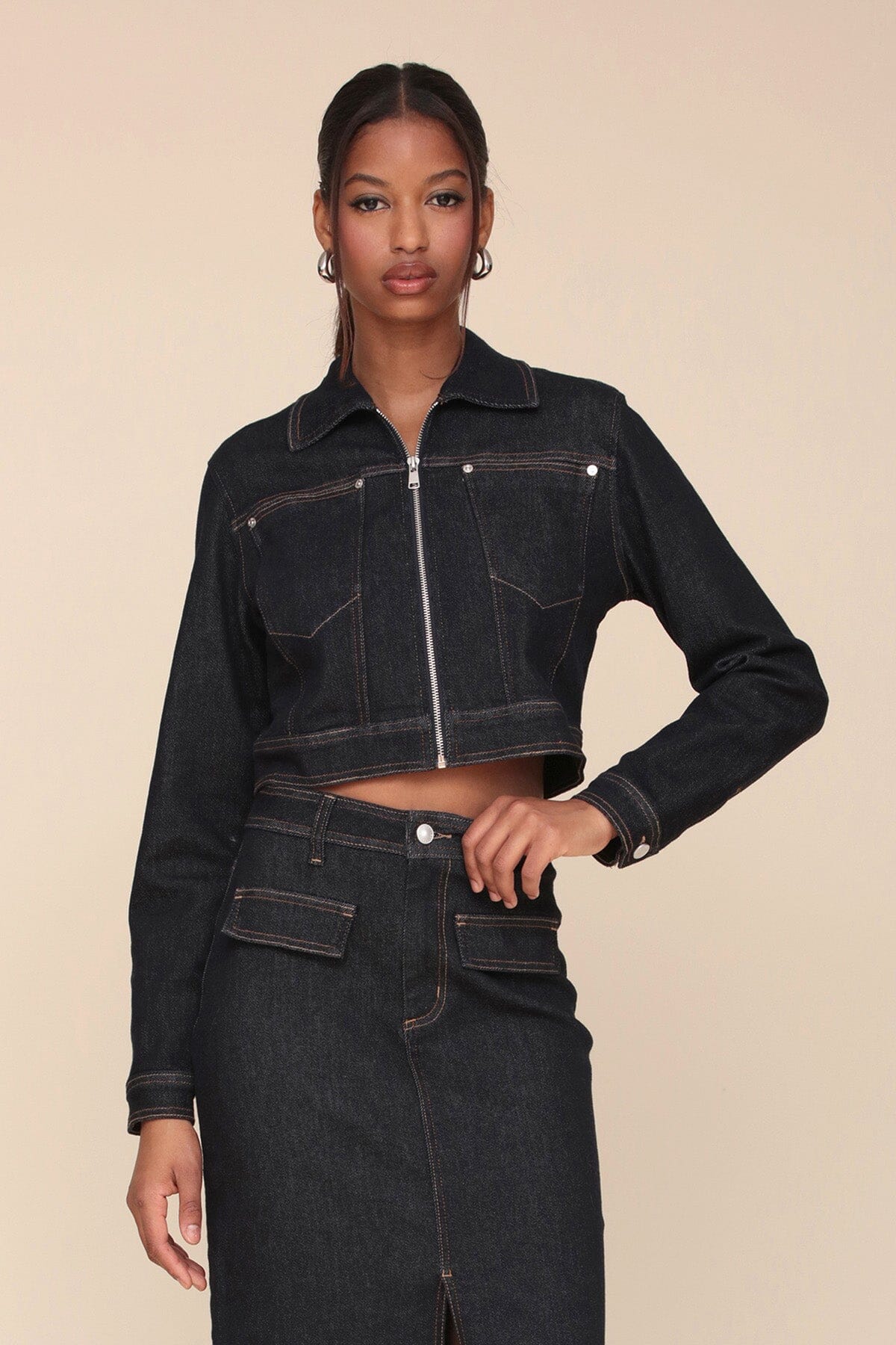Cropped Denim Zip-Front Jacket Coats & Jackets Avec Les Filles 