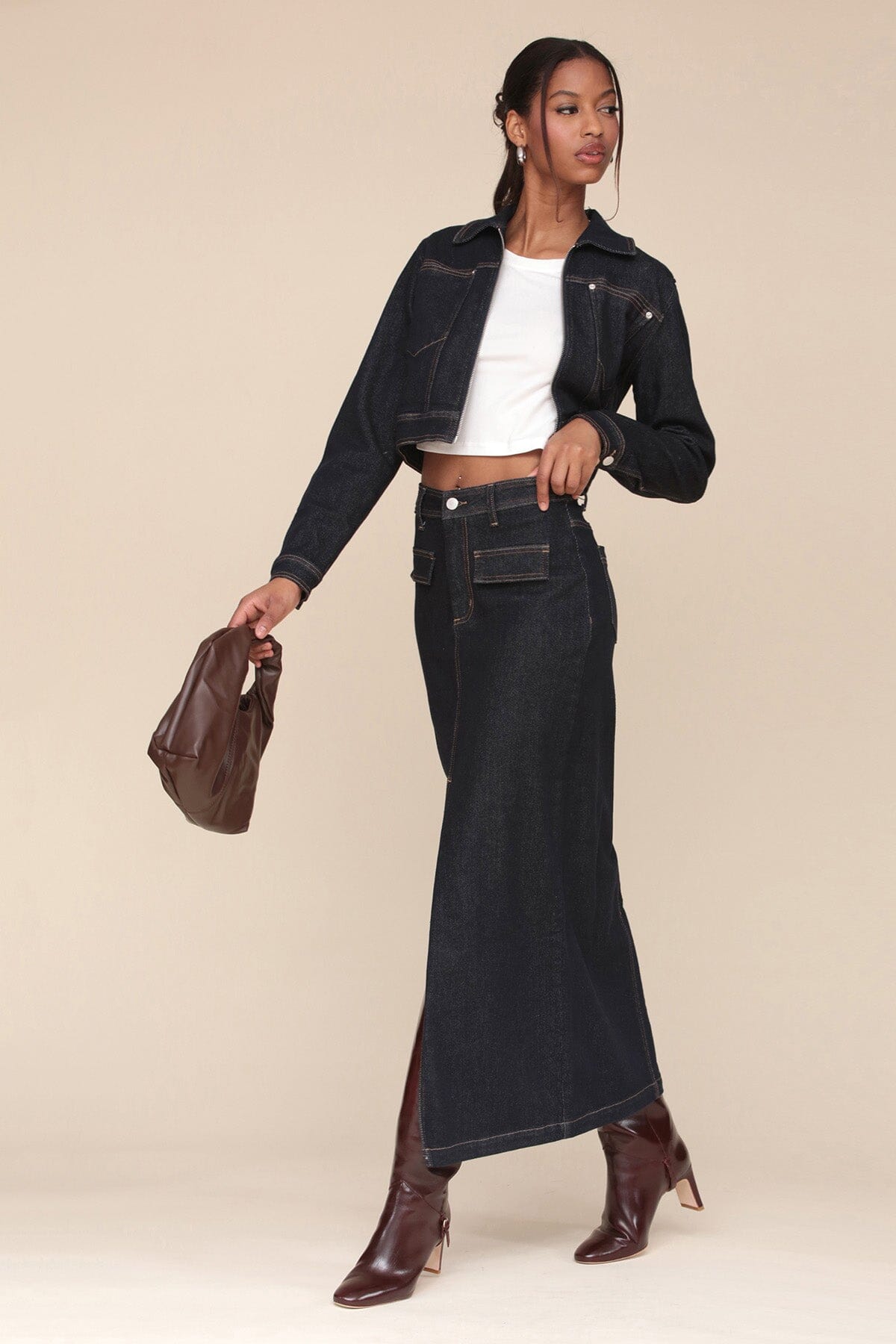 Cropped Denim Zip-Front Jacket Coats & Jackets Avec Les Filles 