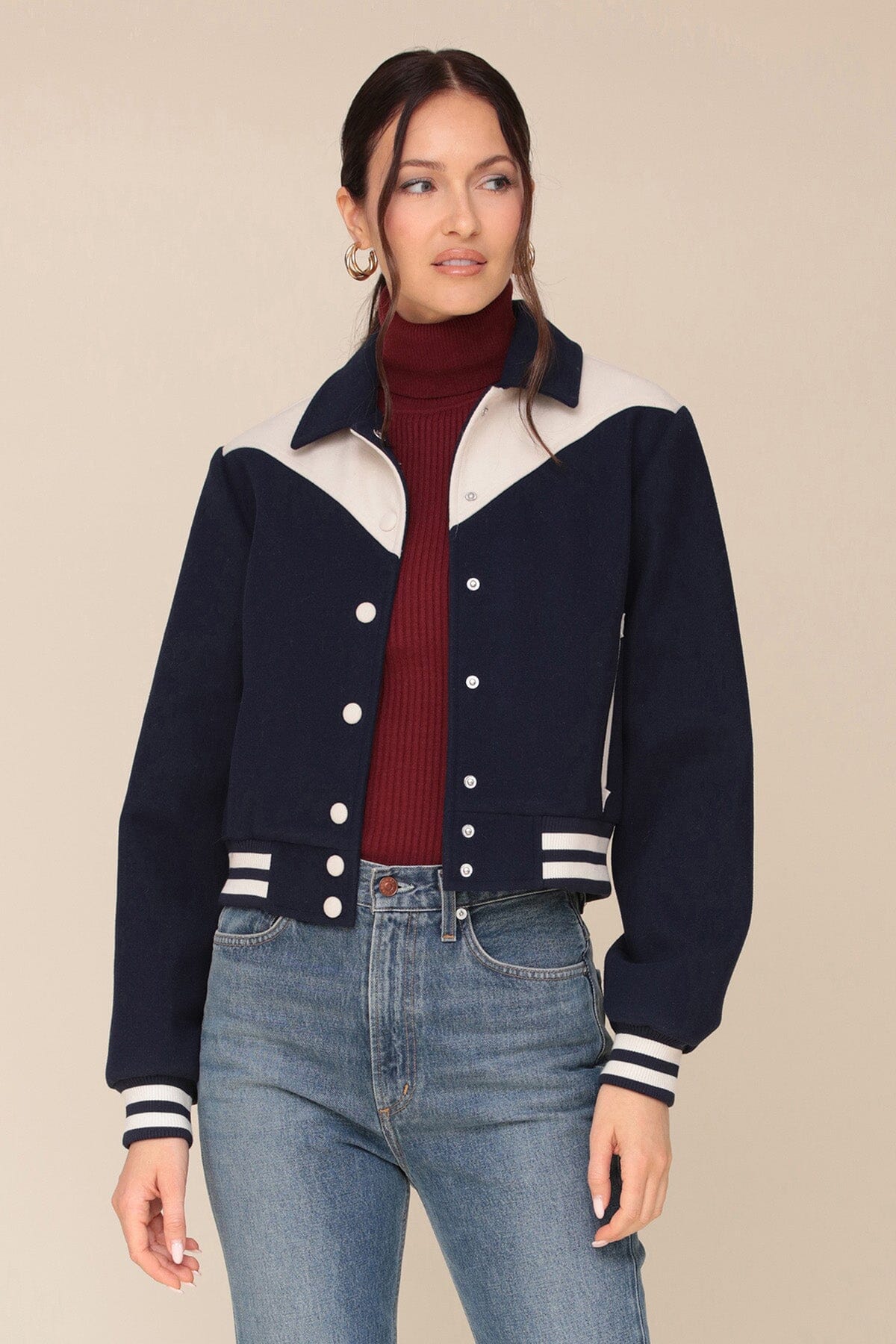 Colorblock Varsity Bomber Jacket Coats & Jackets Avec Les Filles Navy/Off-White XS 