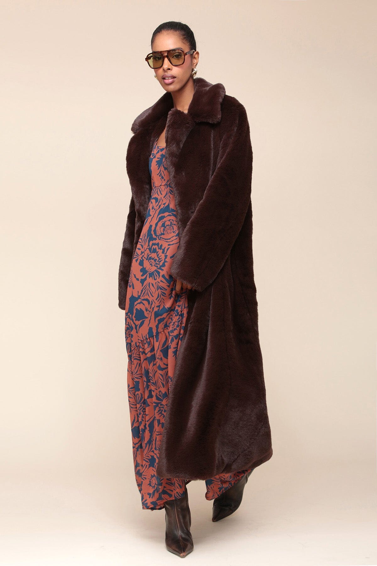 Dark Brown Silky Soft Faux Rabbit Fur Maxi Coat - Shop cute designer long fur maxi coat by Avec Les Filles