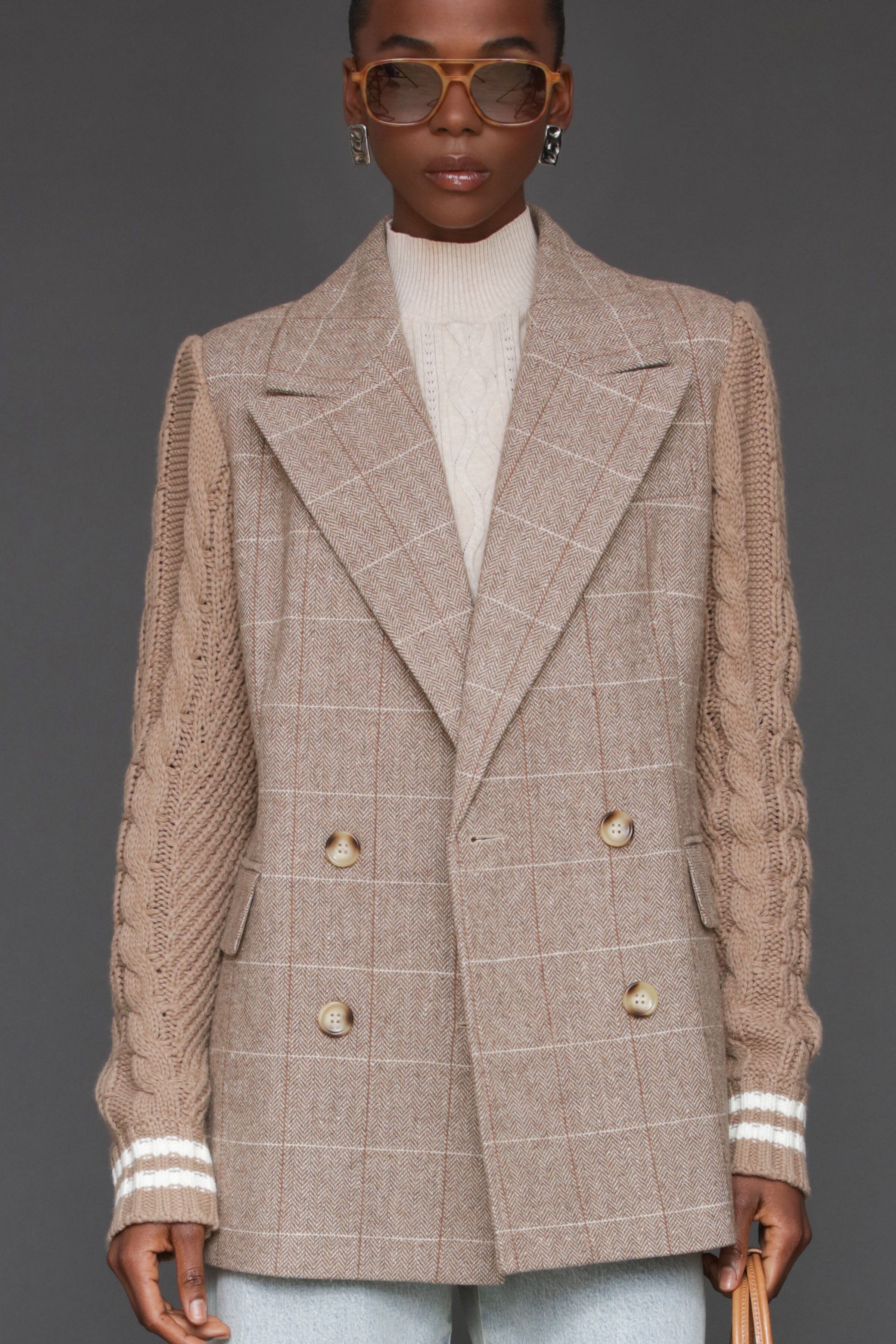 Plaid Double Breasted Bomber Sleeve Blazer Coat Coats & Jackets Avec Les Filles 
