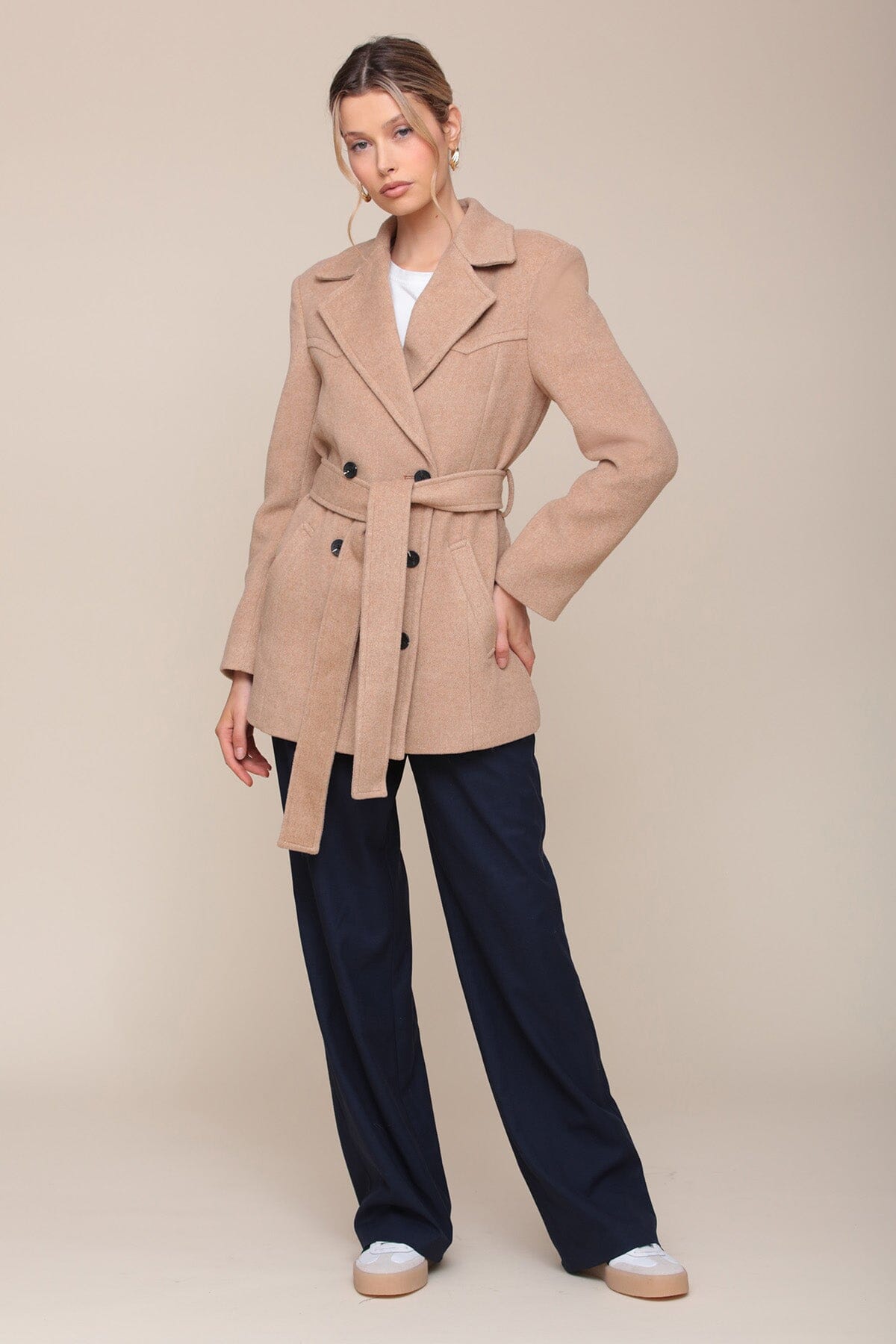 Camel belted blazer hotsell