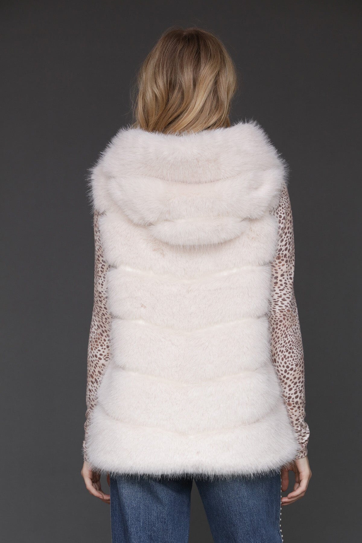Plush luxe faux fur paneled cream Off white zip-front vest with hood and sleeveless - Cute women's vests by Avec Les Filles