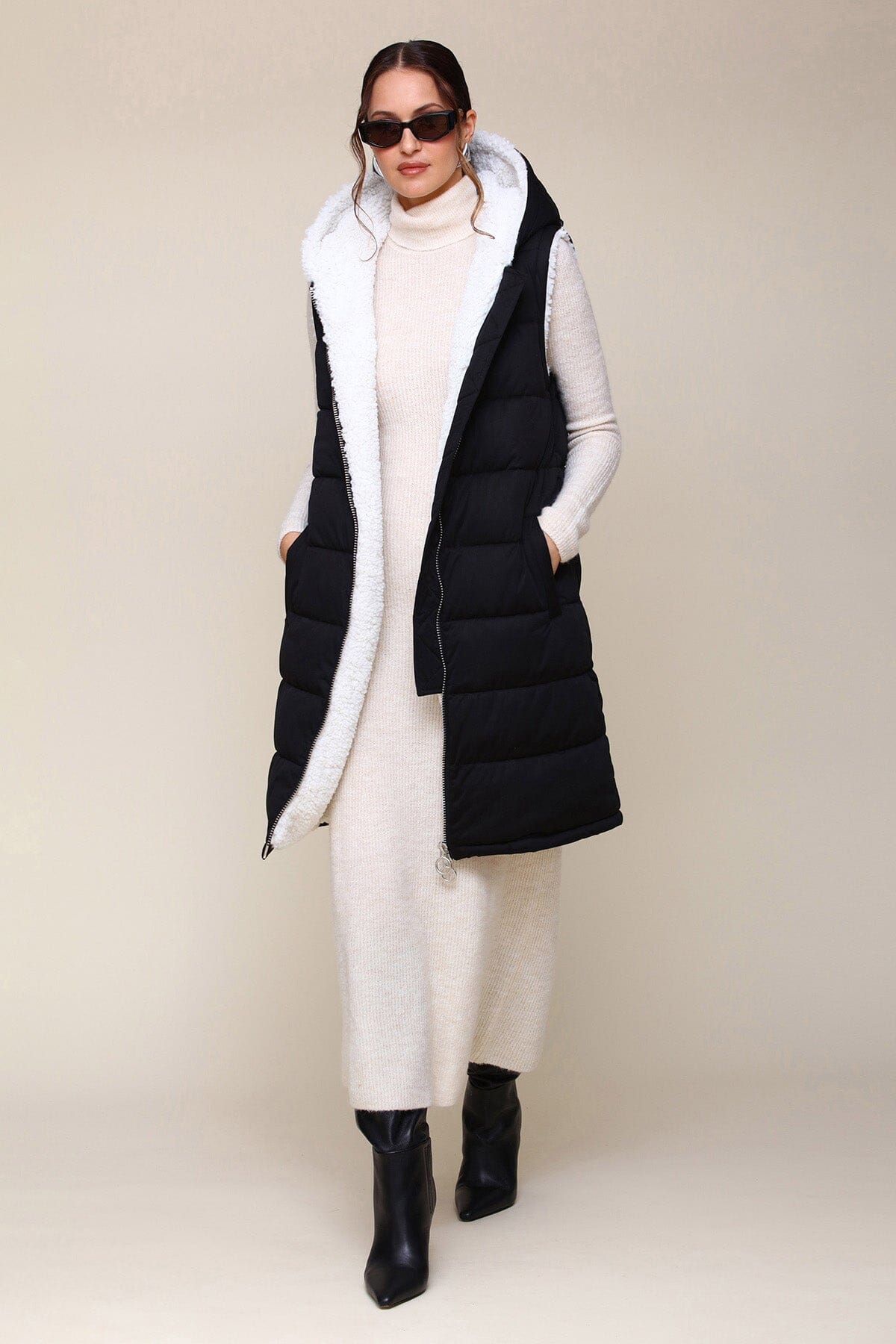 Faux Fur-Lined Thermalpuff™ Midi Puffer Vest Coats & Jackets Avec Les Filles 