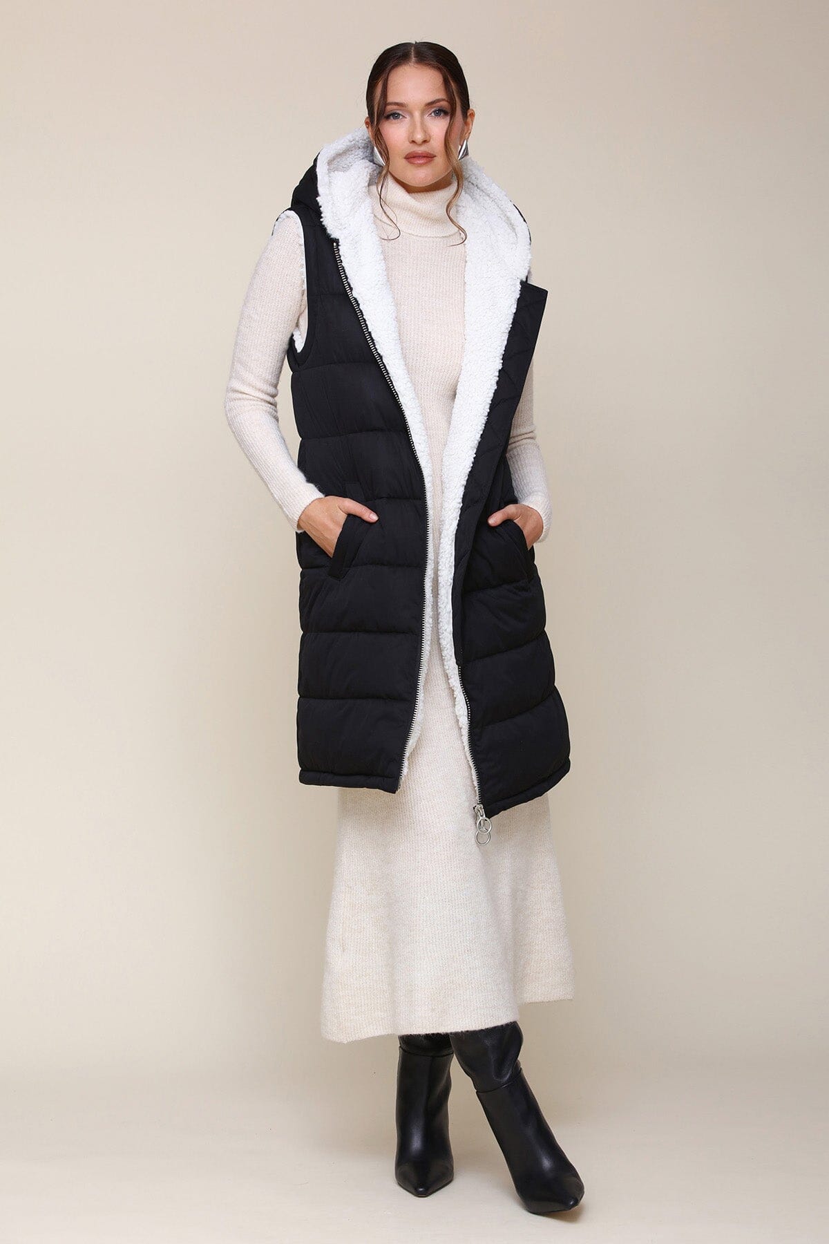 Fur lined puffer vest hot sale
