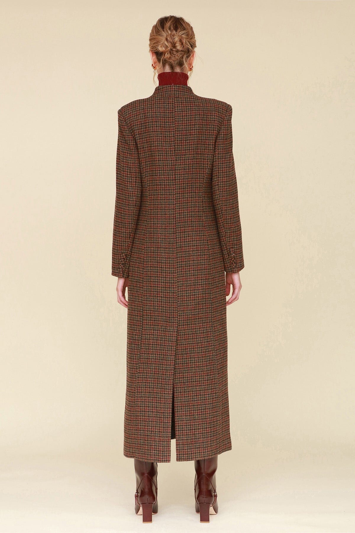 Brown Plaid Wool Blend Tailored Long Maxi Coat Hunter Plaid L