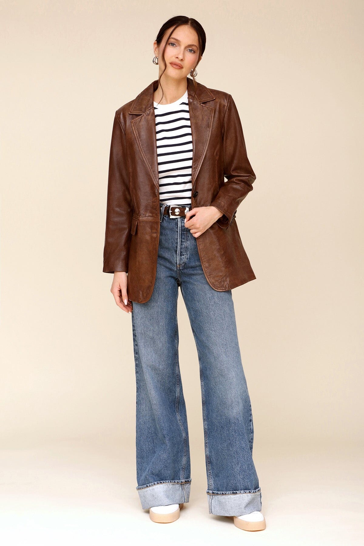 Vintage Wash Genuine Leather Blazer