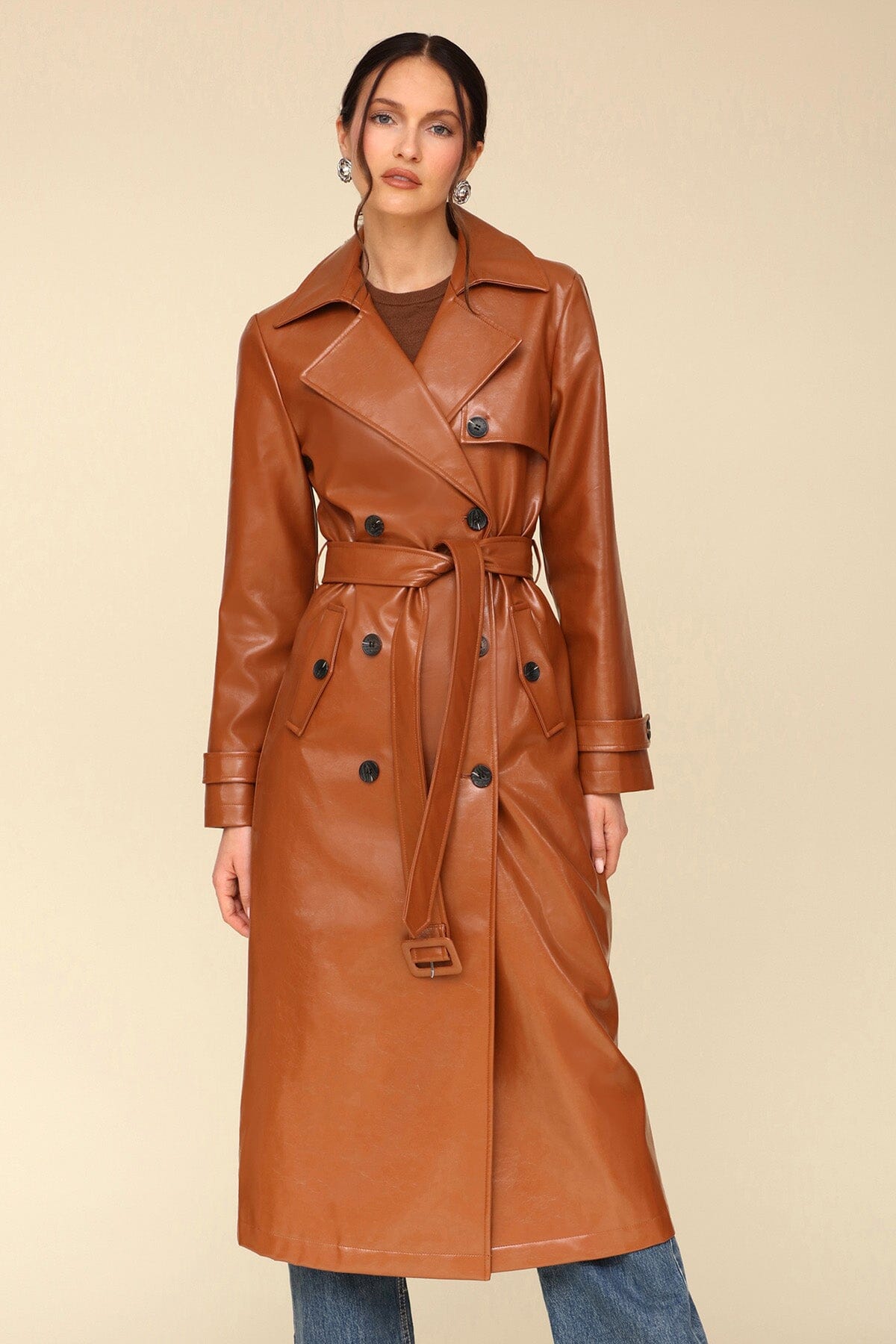 Leather Trench Coat Tailored Faux Leather Belted Trench Coat Karen