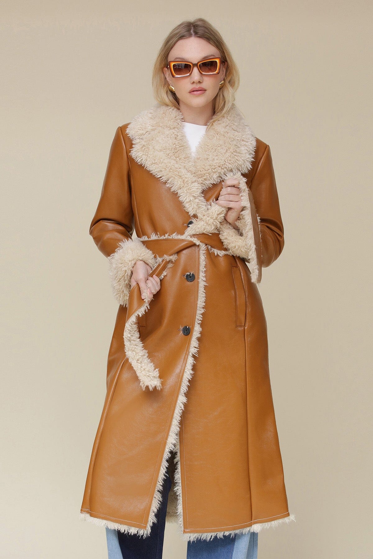 Faux Shearling Belted Midi Coat Coats & Jackets Avec Les Filles 