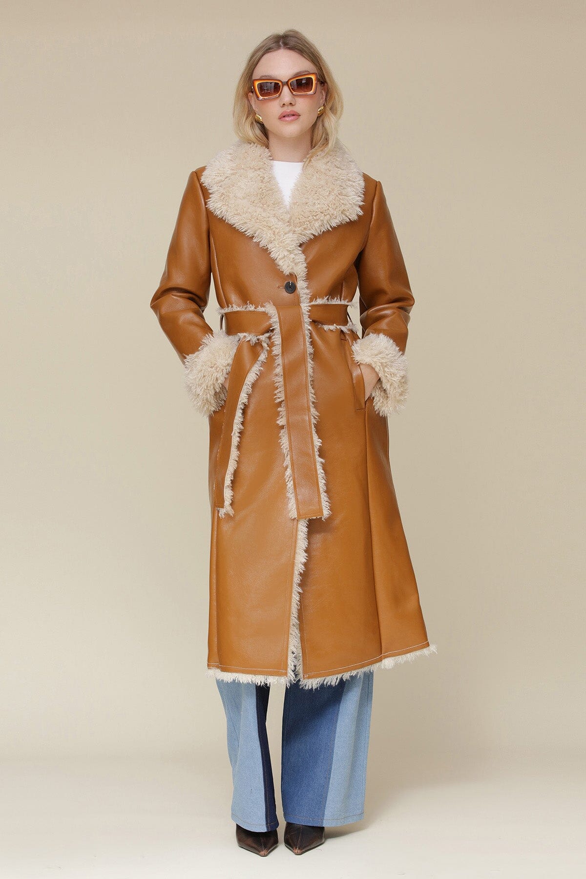 Faux Shearling Belted Midi Coat Coats & Jackets Avec Les Filles 