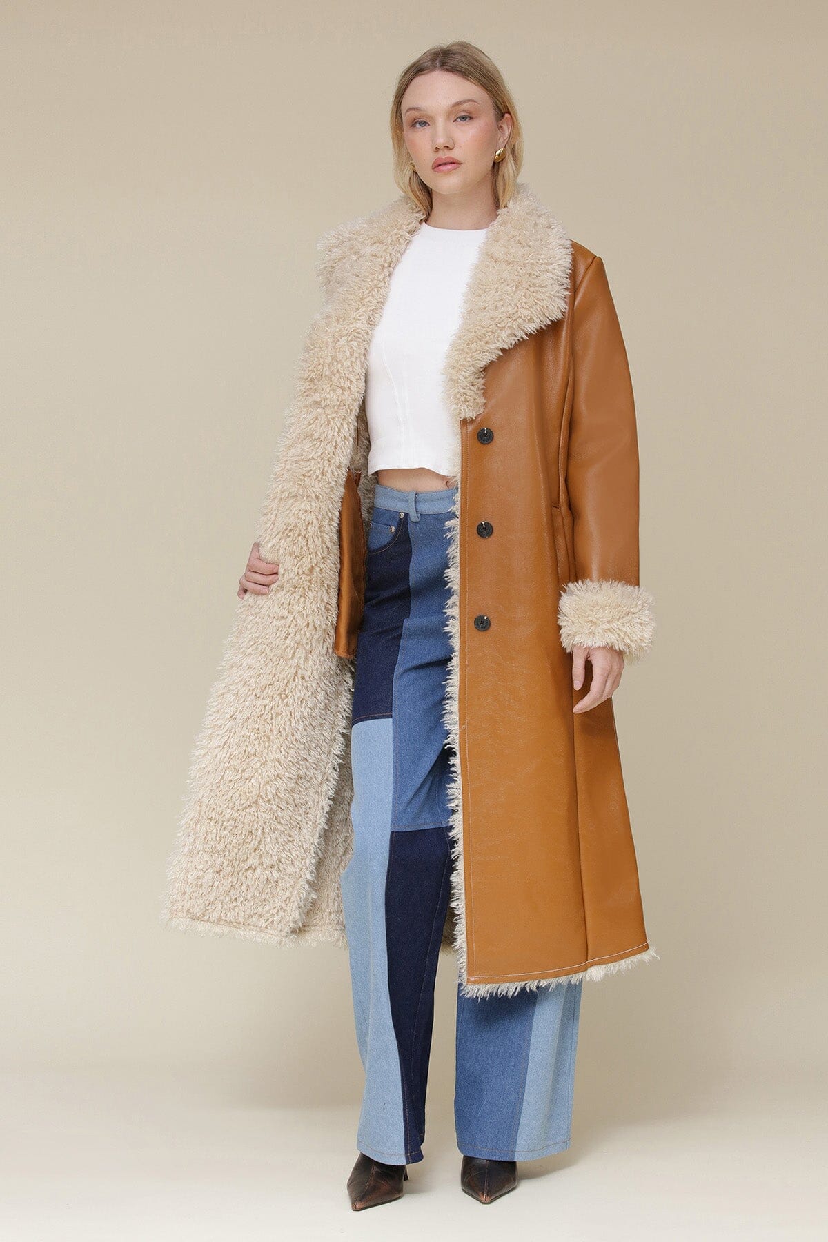 Faux Shearling Belted Midi Coat Coats & Jackets Avec Les Filles 