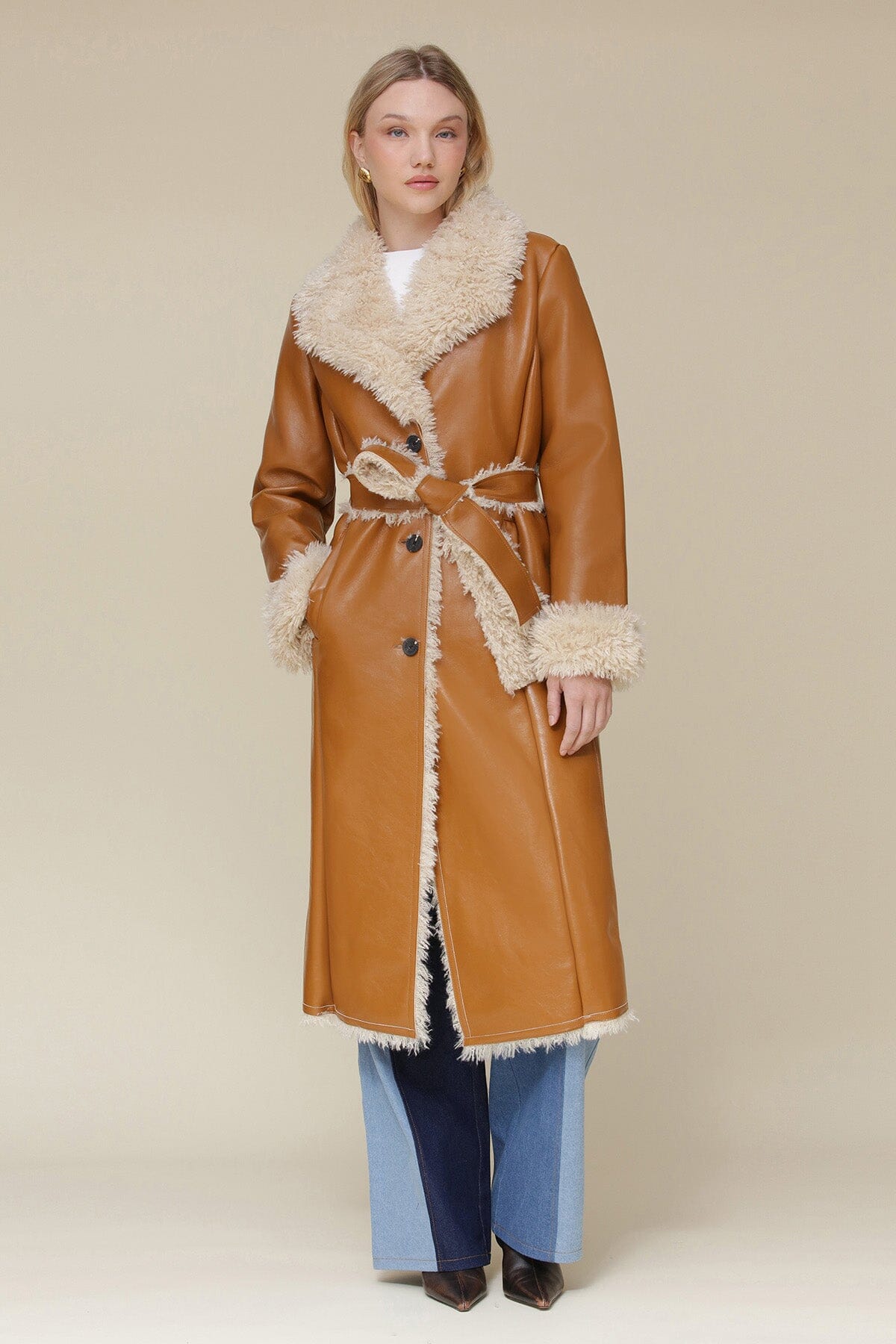 Faux Shearling Belted Midi Coat Coats & Jackets Avec Les Filles 