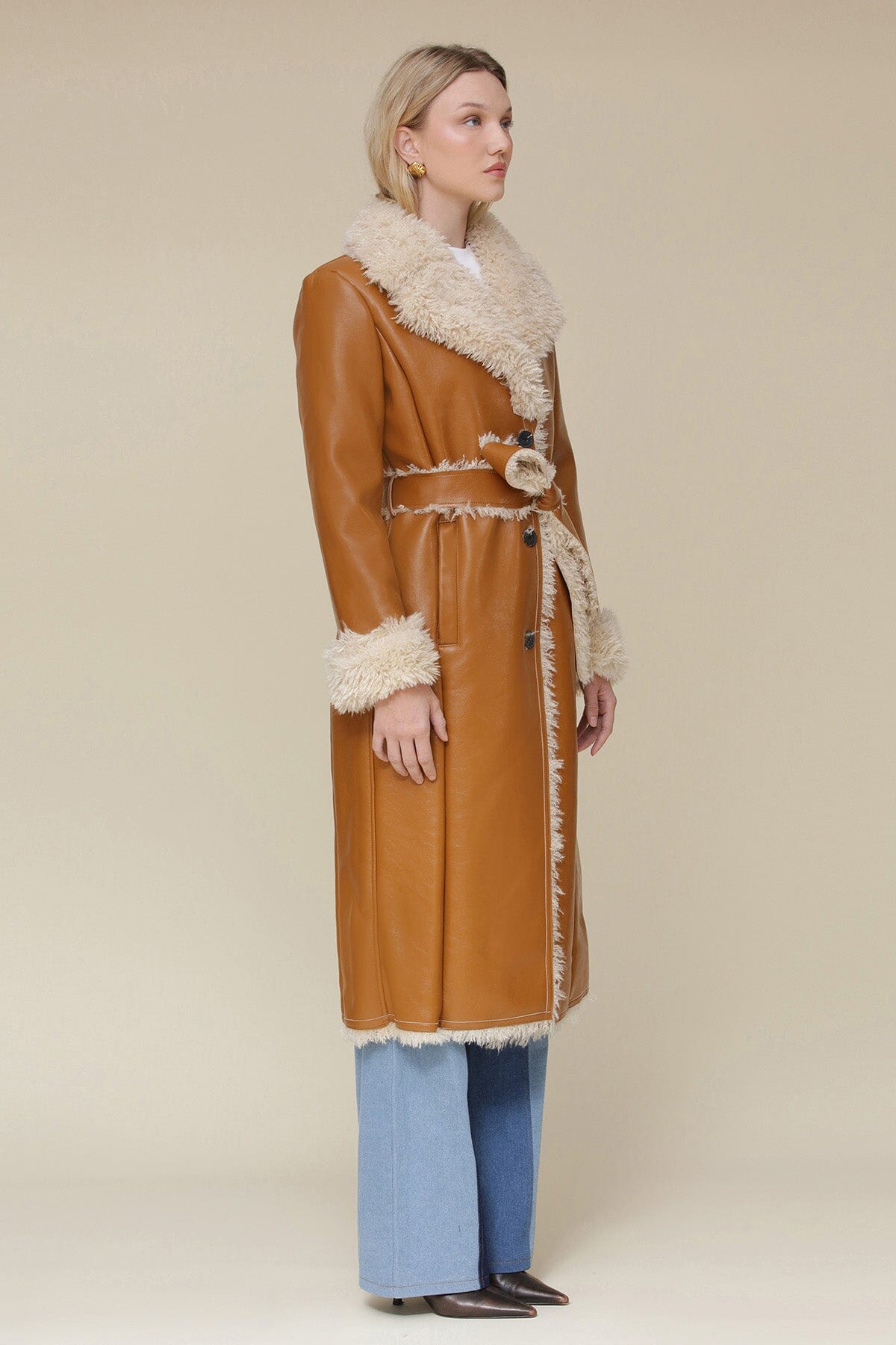 Faux Shearling Belted Midi Coat Coats & Jackets Avec Les Filles 