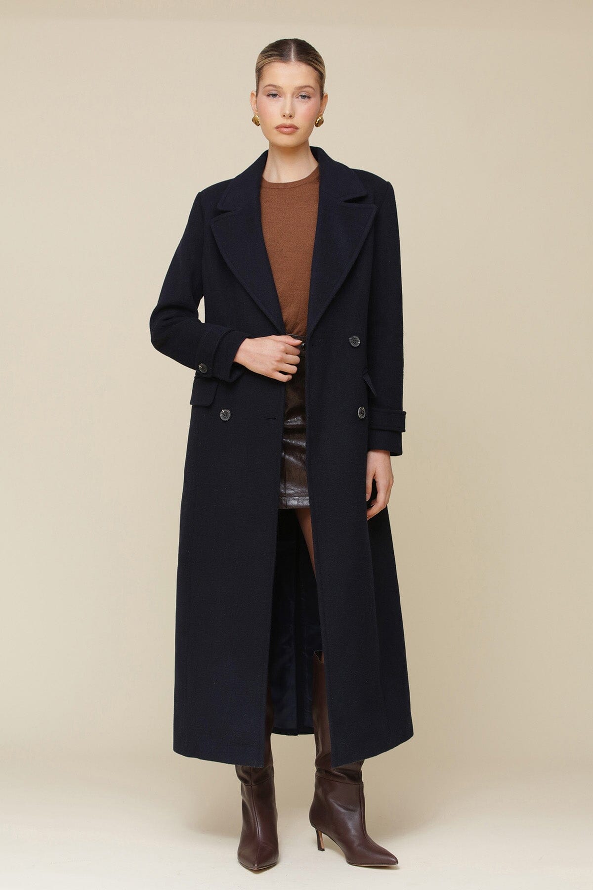 Wool Blend Tailored Maxi Coat
