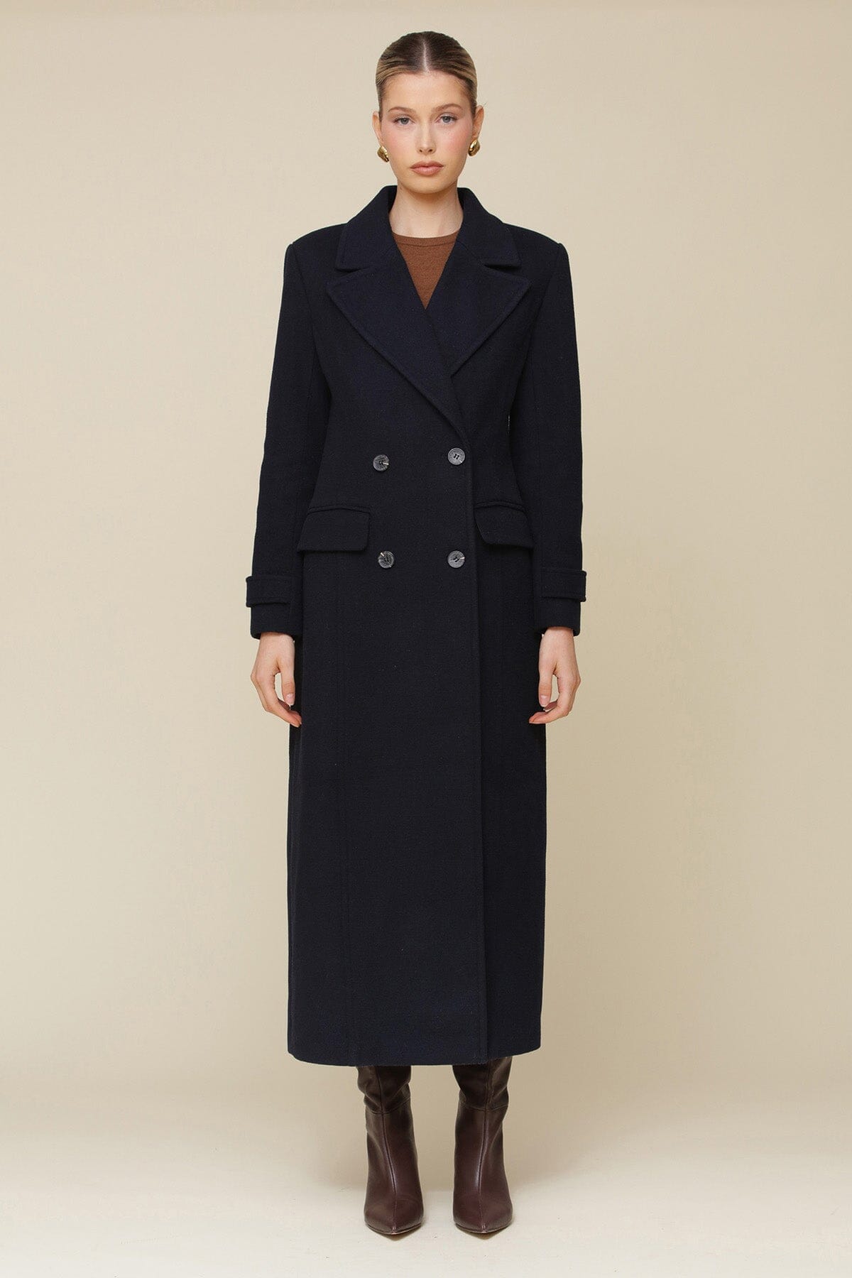 Wool Blend Tailored Maxi Coat