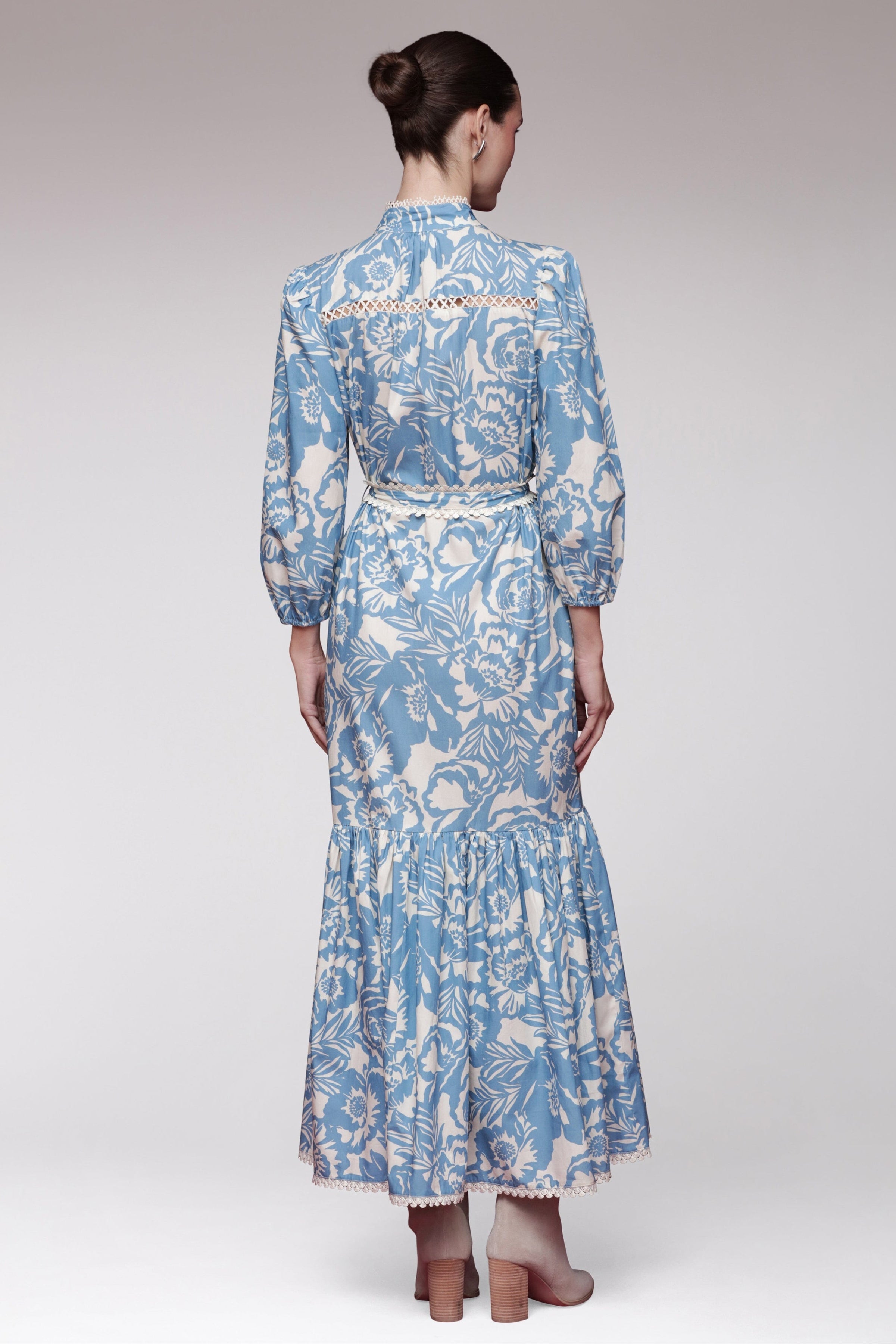 Avec Les Filles Women's Cotton Belted Puffed-Shoulder Dress - Blue Vintage Floral - Size 10 Avec Les Filles Women's Cotton Belted Puffed-Shoulder Dress - Blue Vintage Floral - Size 10
