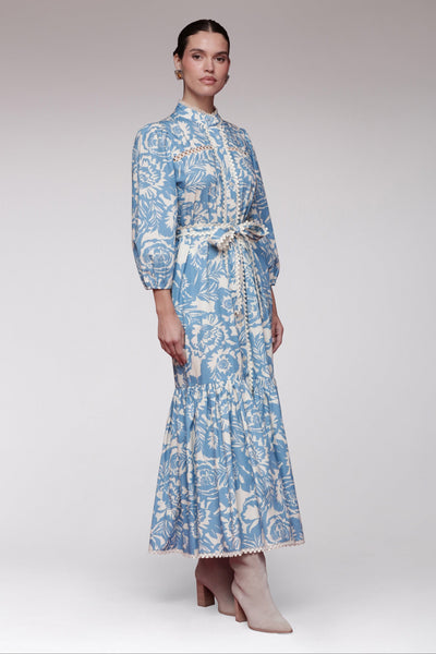 maxi dresses modest Modest Long Sleeve Blue Maxi Dress