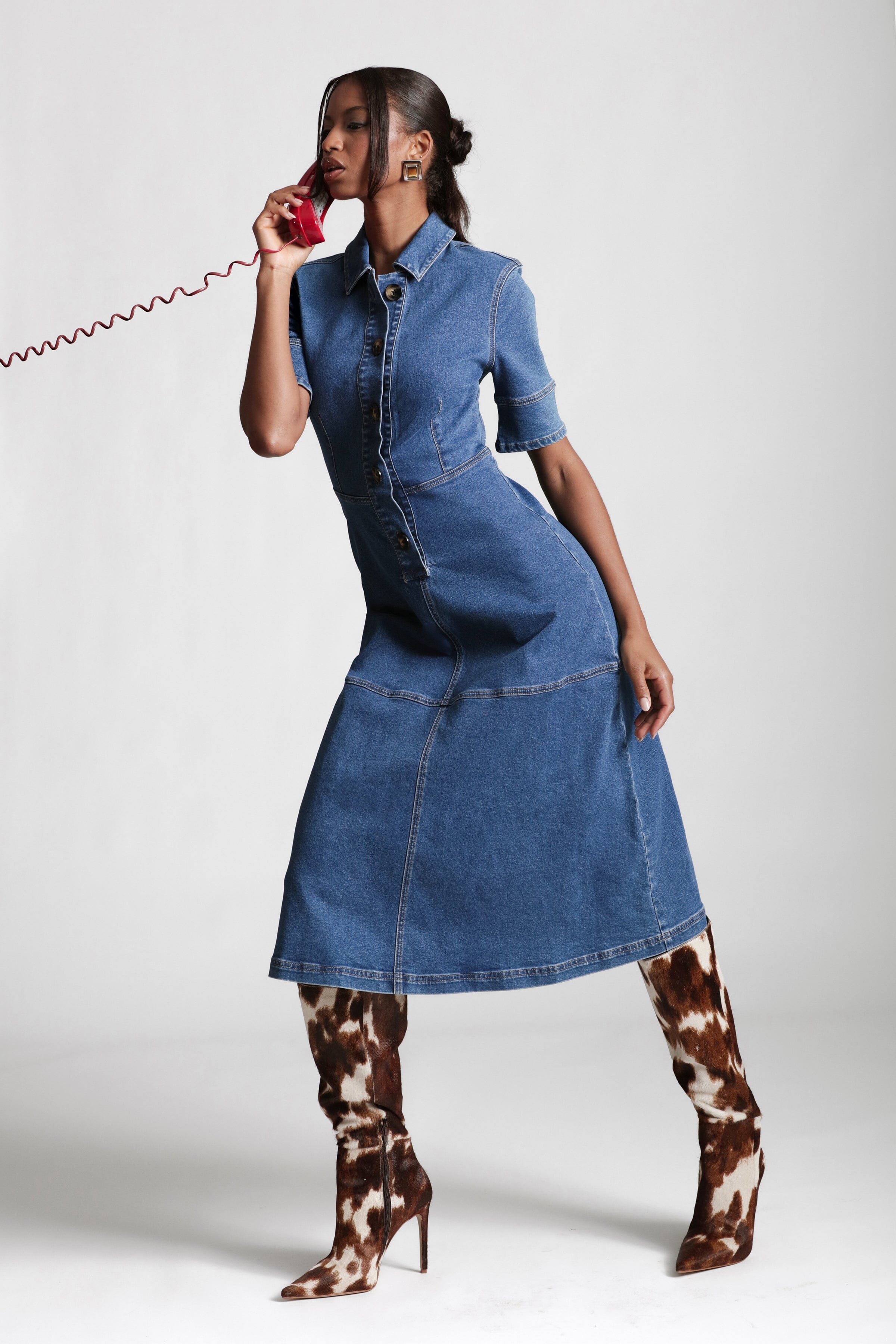 Denim Short Sleeve Midi Shirtdress Dresses Avec Les Filles 