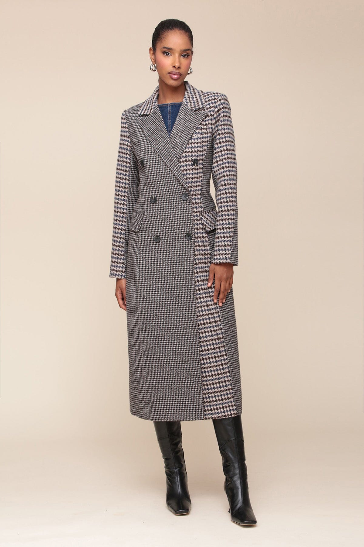 Tweed Houndstooth Alpaca Shawl Collar Cape | SENTALER