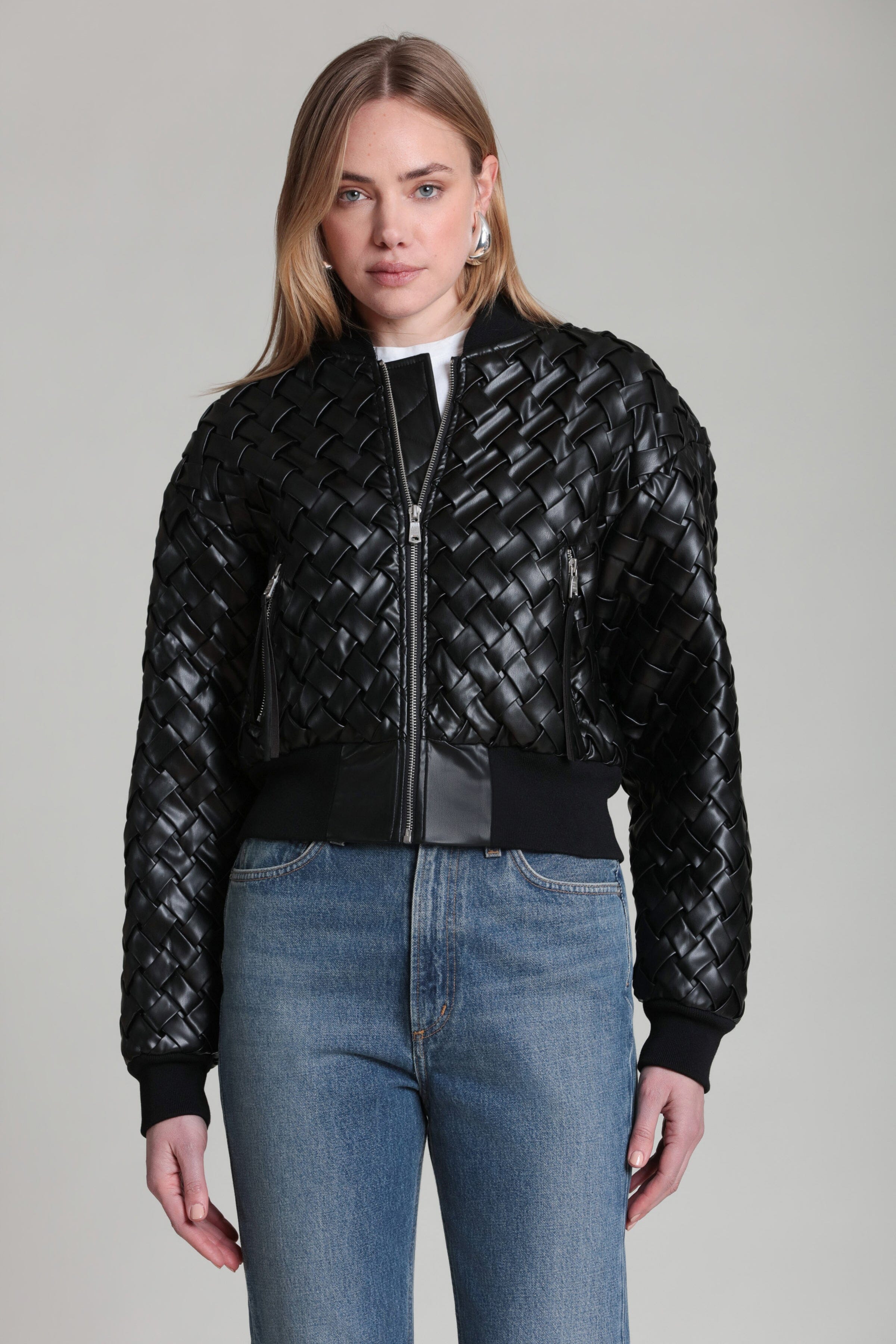 Woven faux leather black bomber jacket with drop-shoulders - Shop women's cute bomber jackets by Avec Les Filles