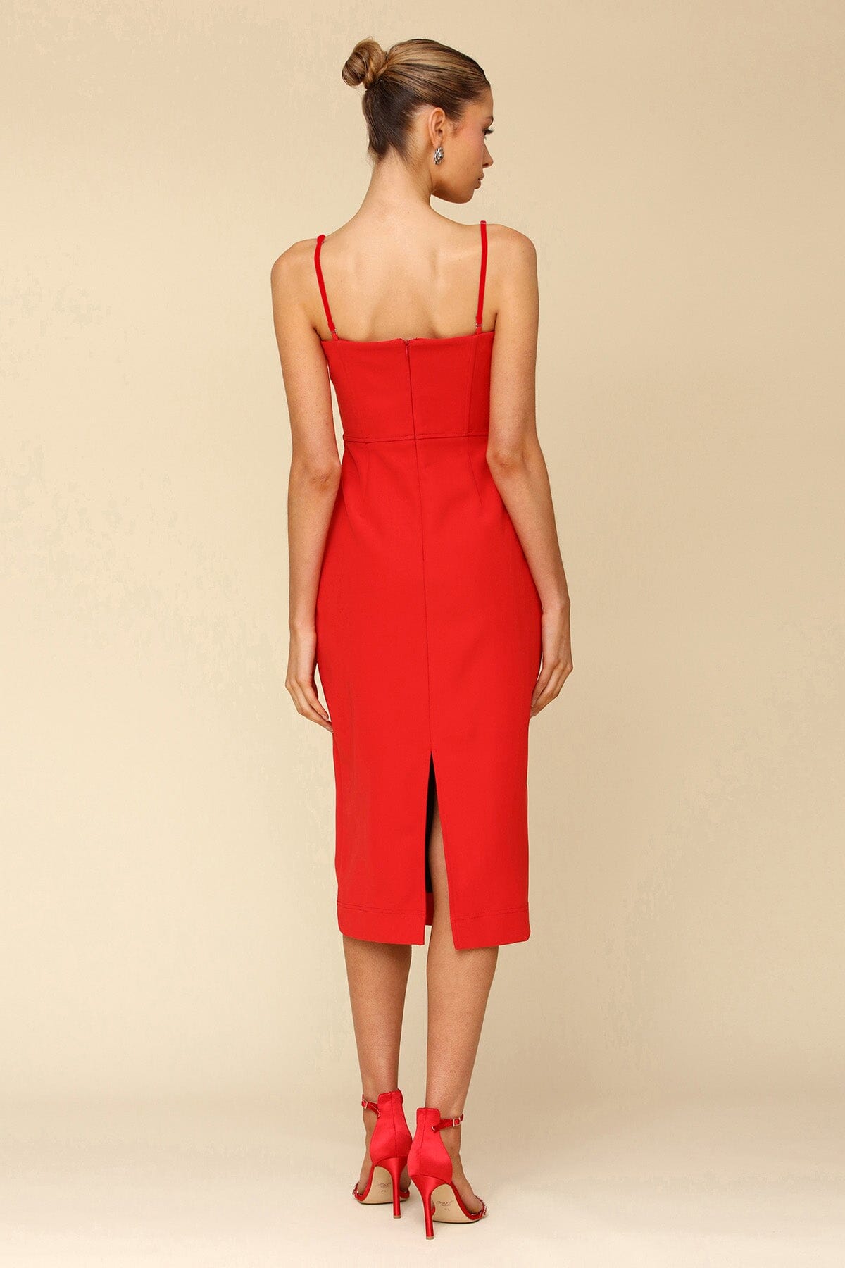 Red Rosette Embellished Sheath Midi Dress - cocktail holiday party dresses Avec Les Filles