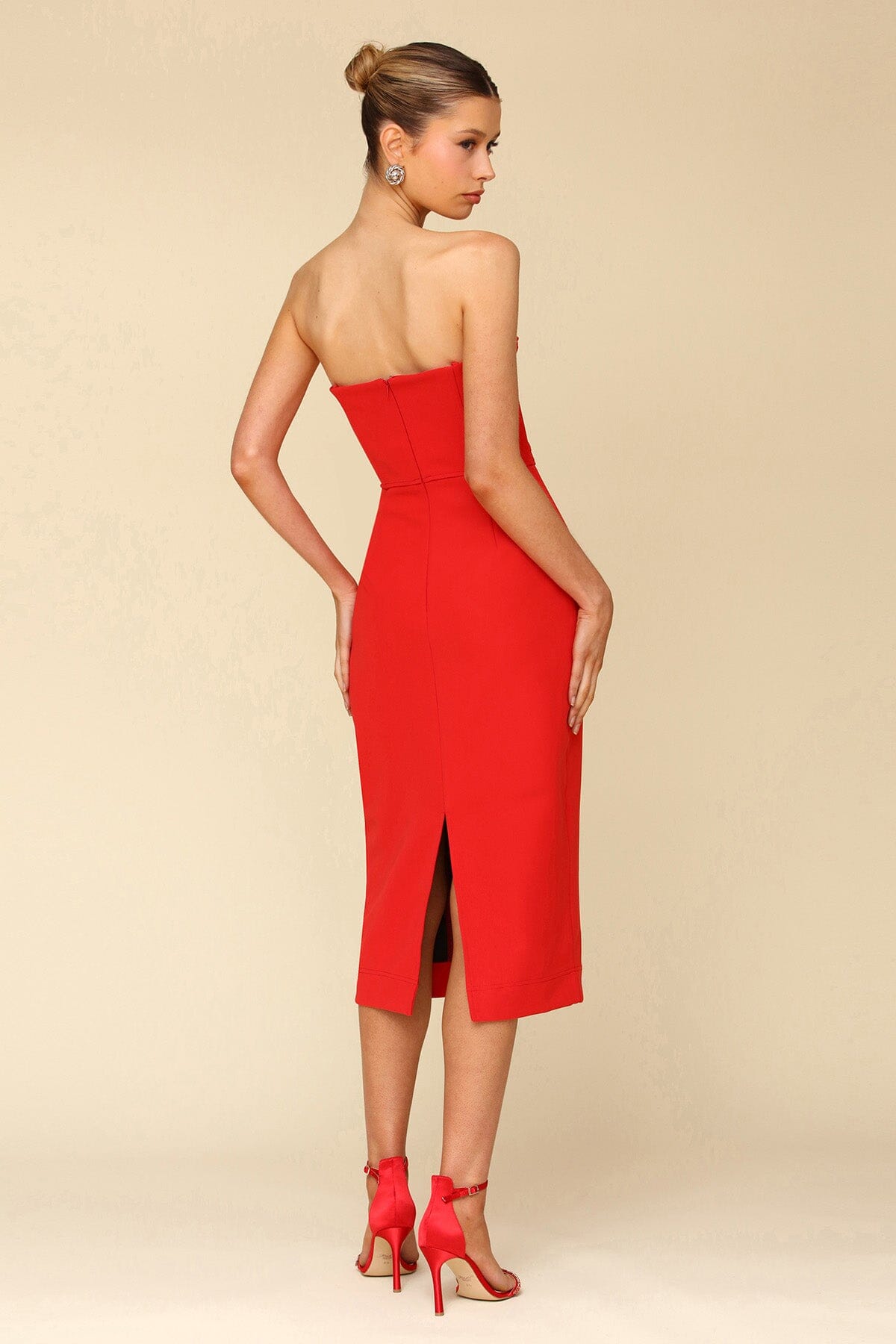 Red Rosette Embellished Sheath Midi Dress - cocktail holiday party dresses Avec Les Filles