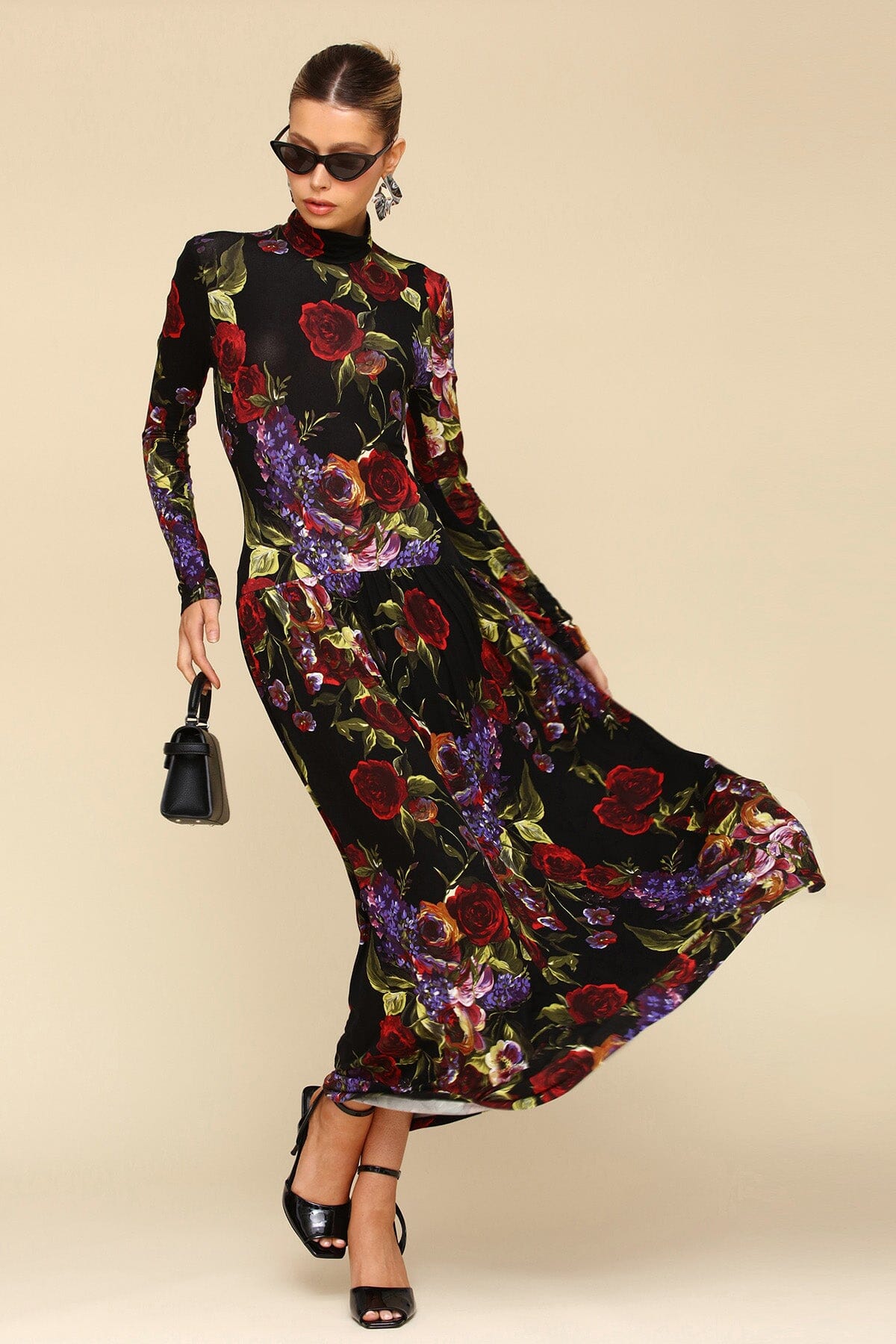 Black Floral Drop-Waist Maxi Long Dress - Cute women's maxi dresses by Avec Les Filles