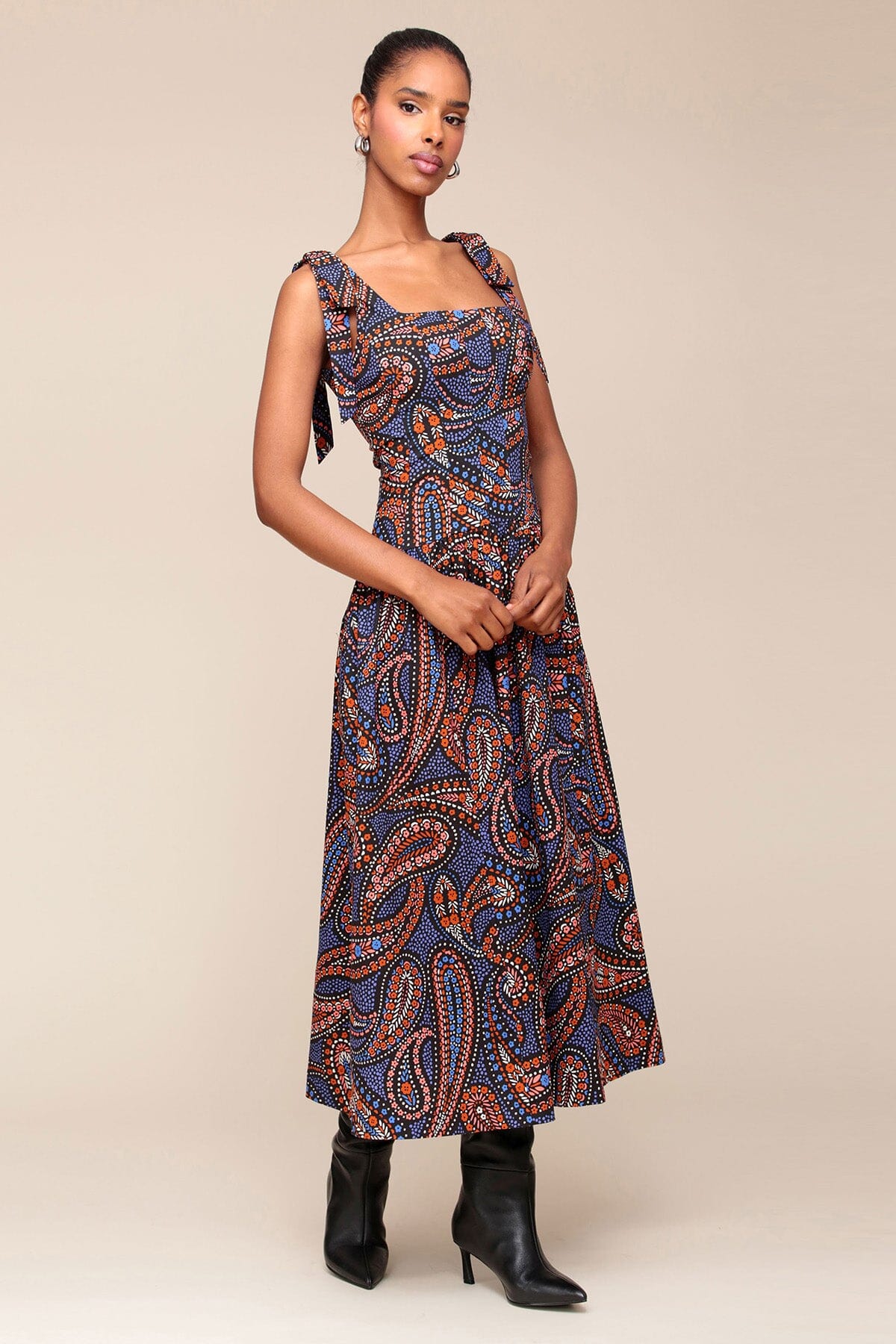 Autumn Fall Paisley Cotton Drop Waist Women s Maxi Dress