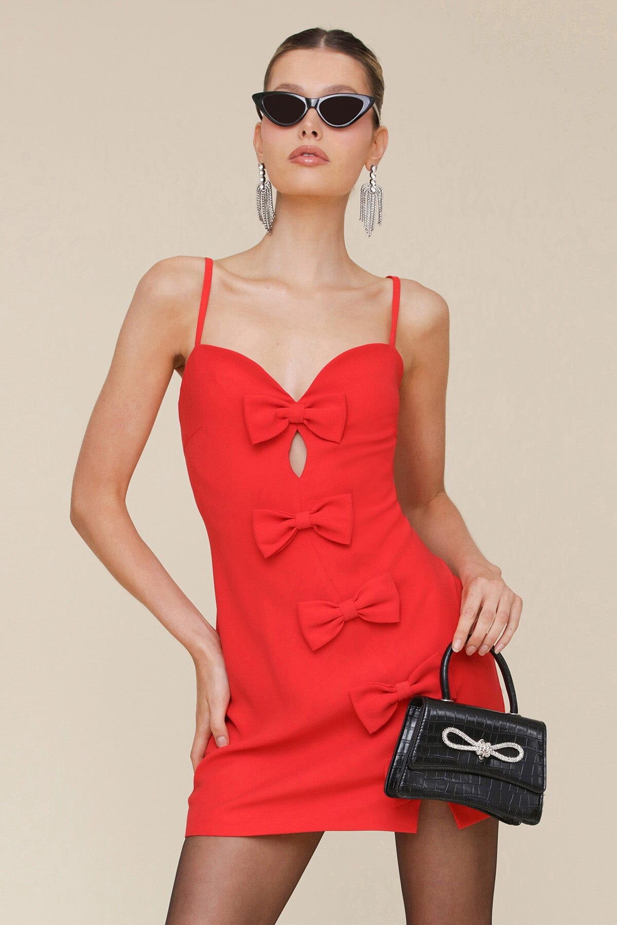 Red Bow Embellished Sweetheart Mini Dress - Cute designer dresses by Avec Les Filles