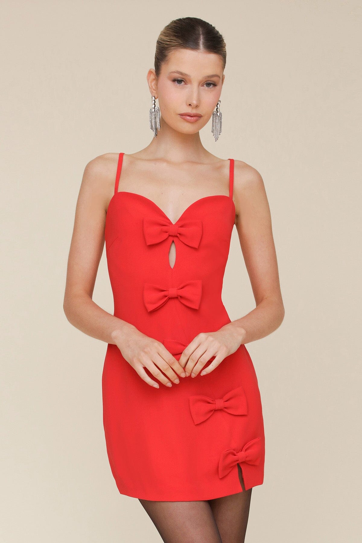 Red Bow Embellished Sweetheart Mini Dress - Cute designer dresses by Avec Les Filles