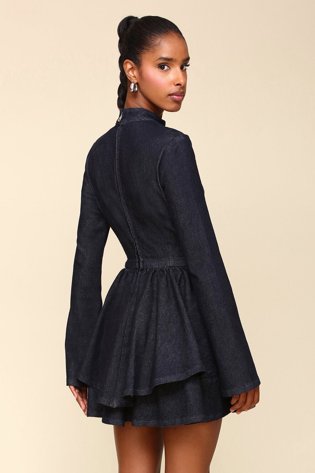 Indigo Blue Denim Fit Flare Tiered Mini Dress