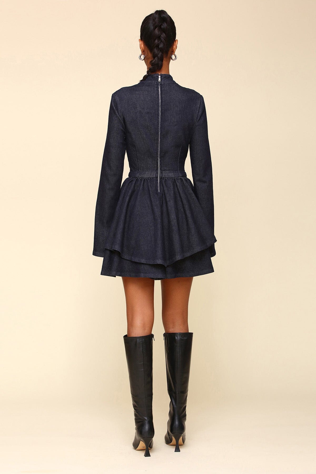 Denim Fit & Flare Long Sleeve Indigo Blue Mini Dress - Cute designer dresses by Avec Les Filles